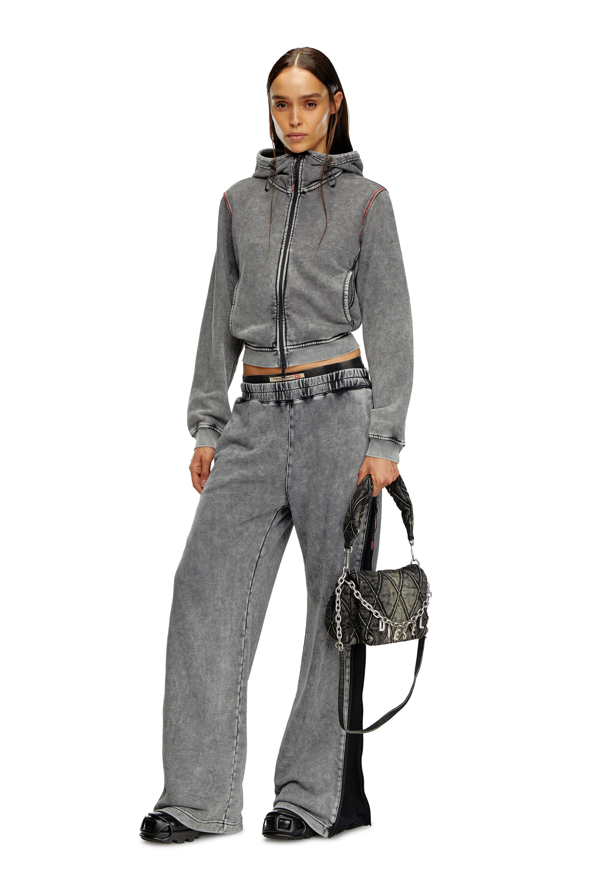 Diesel - AWSB-DELANEY-HT51, Woman's Faded track pants with zip sides in Grey - 1