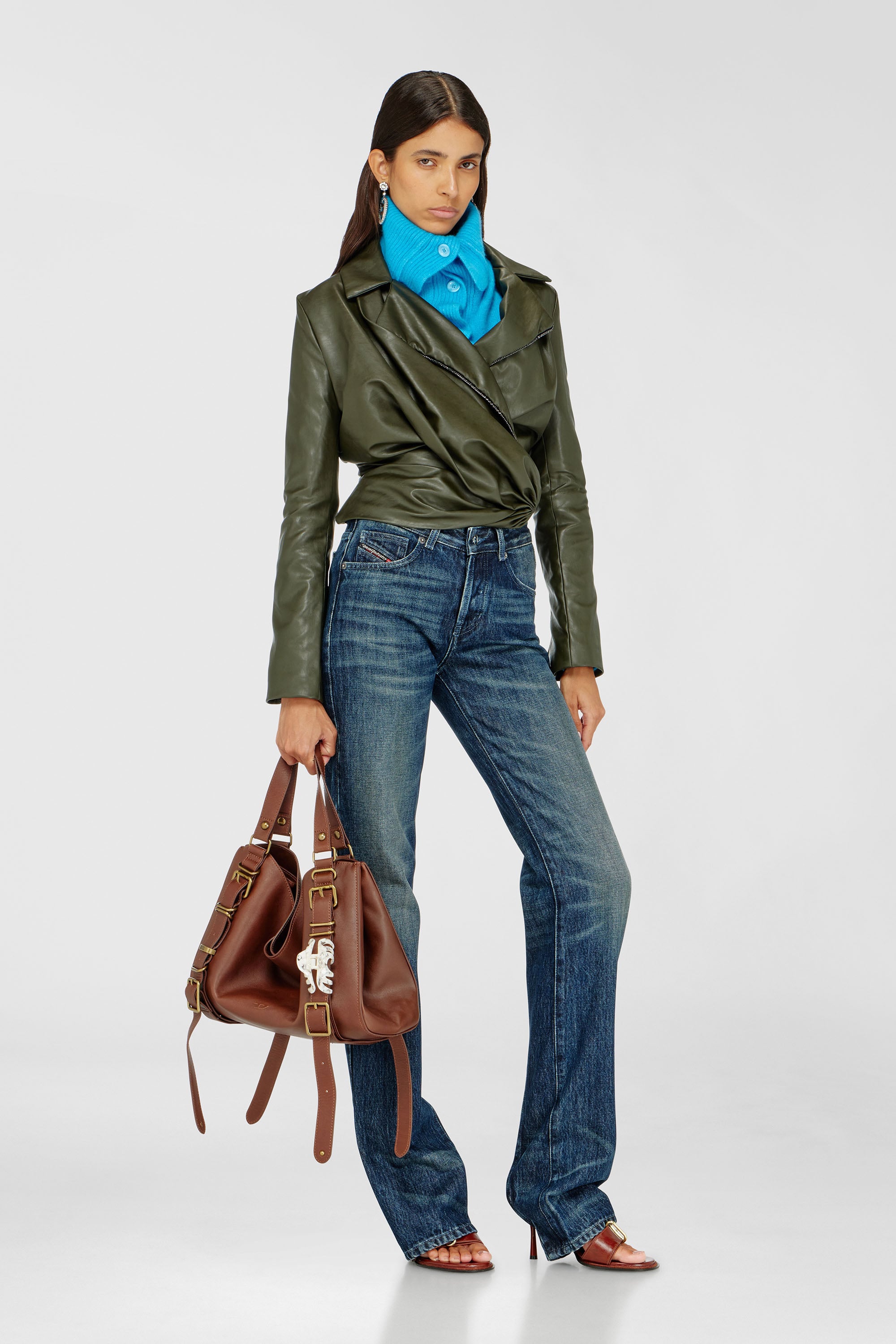 Diesel - D-ONE TOPHANDLE M, Unisex's D-One-Medium top-handle bag in treated leather in Brown - 1