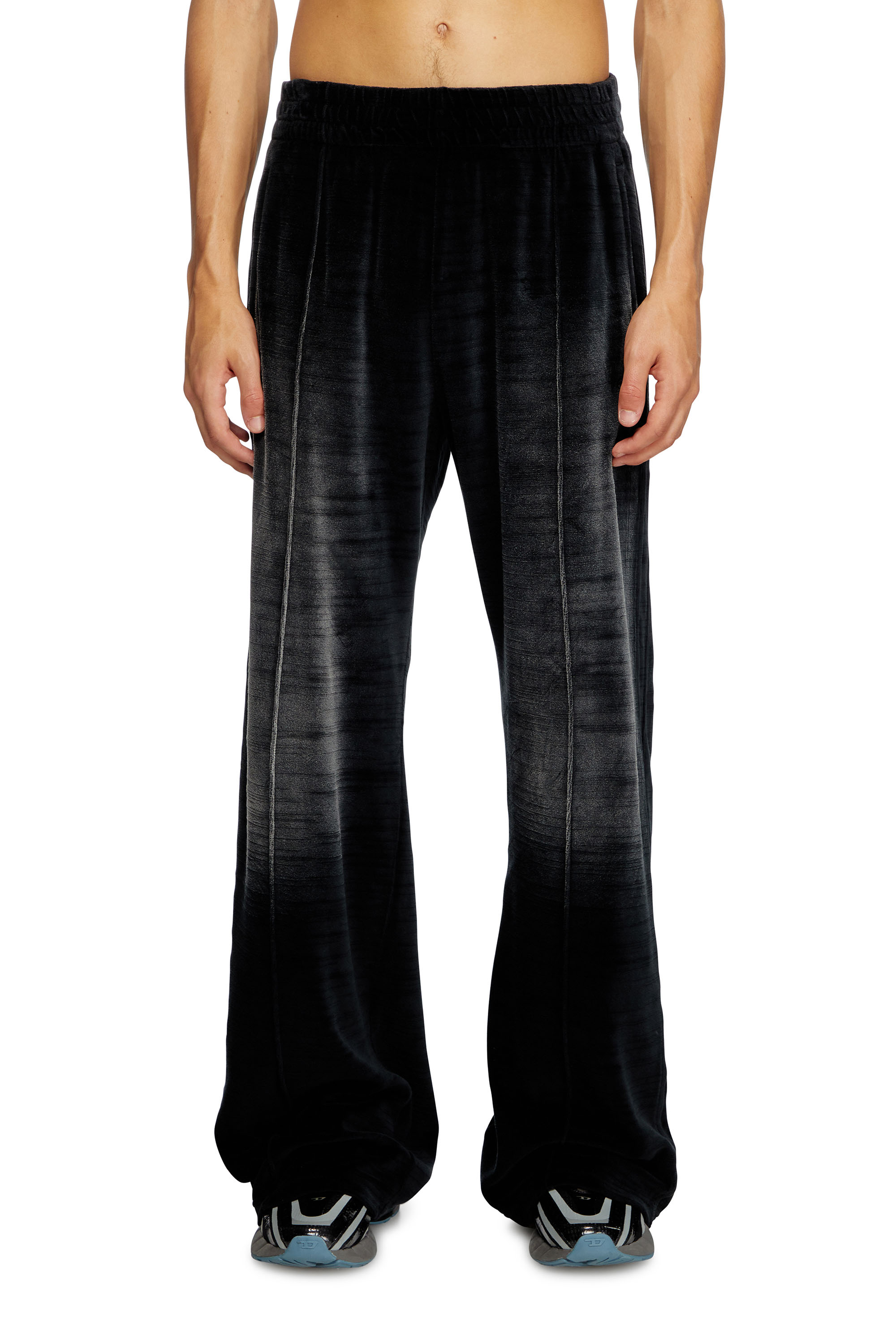 Diesel - P-OZAMP-BAND, Man's Faded chenille track pants in Black - 1