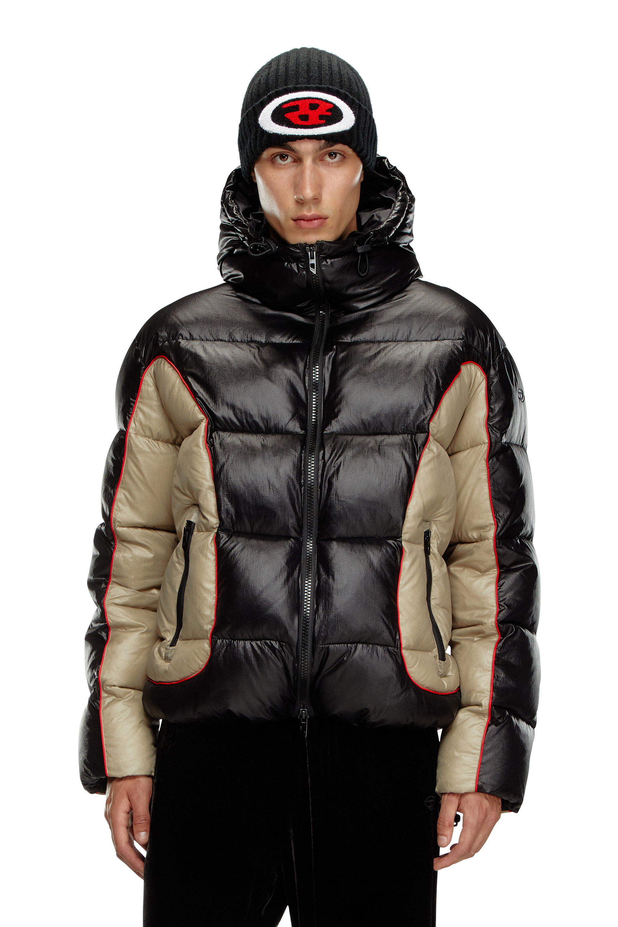 Men s Hooded puffer jacket in shiny ripstop Multicolor Diesel