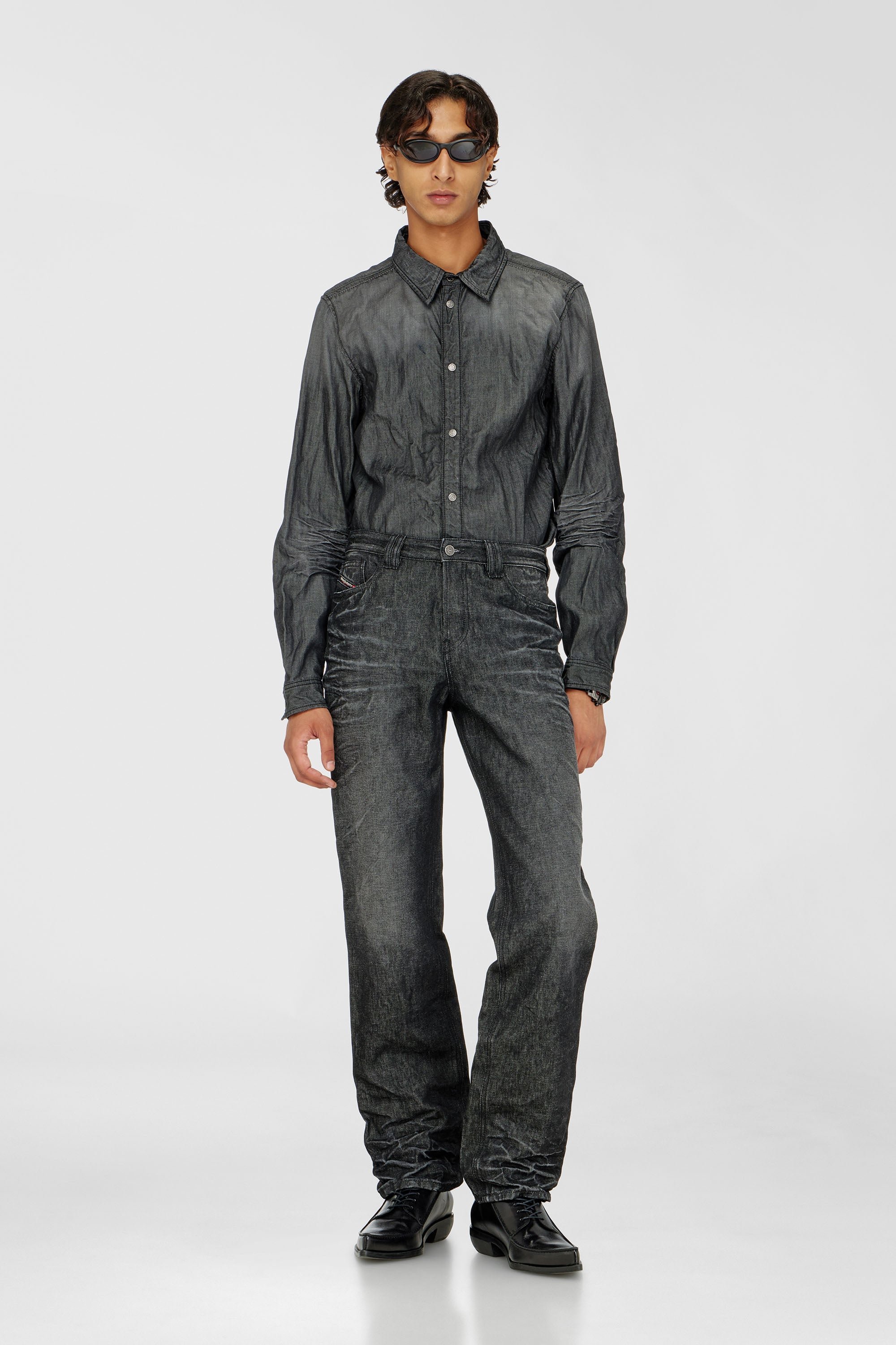 Diesel - D-SYNAR-FSJ2, Man's Shirt in creased denim in Dark grey - 2