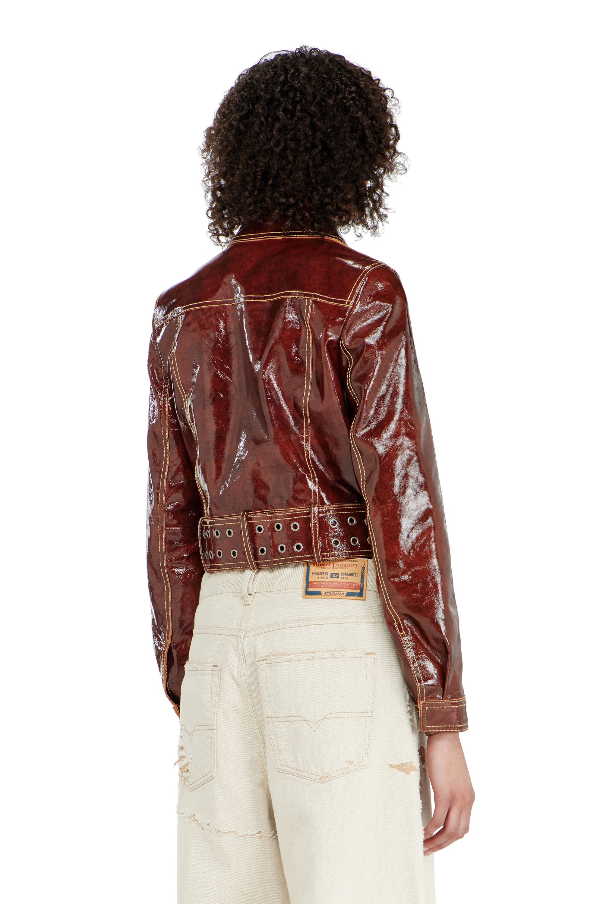 Diesel - L-EGEND, Woman's Patent-leather jacket with large belt in null - 4