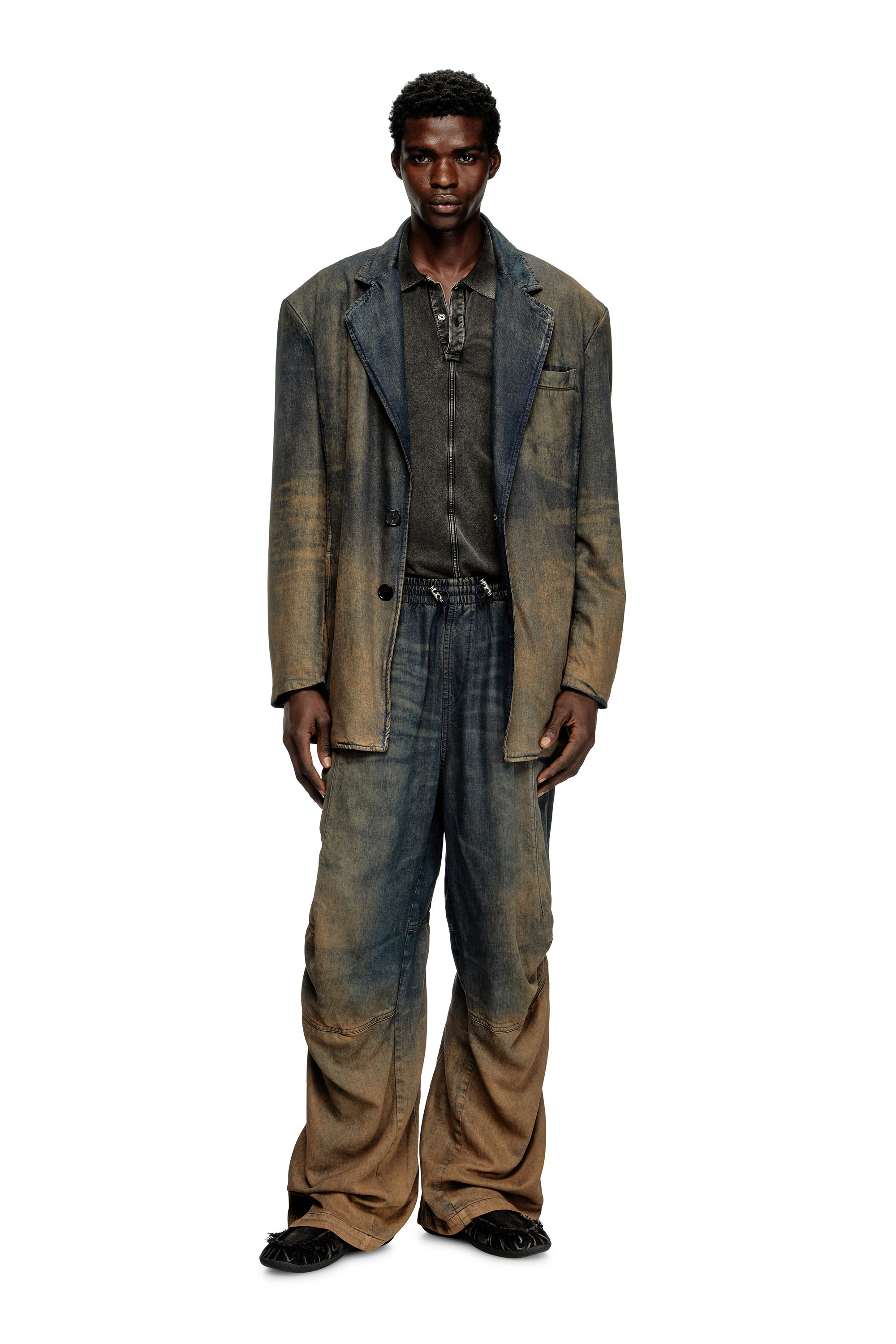 Diesel - T-NOMELY, Man's Polo shirt in denim-look jersey in Black - 1