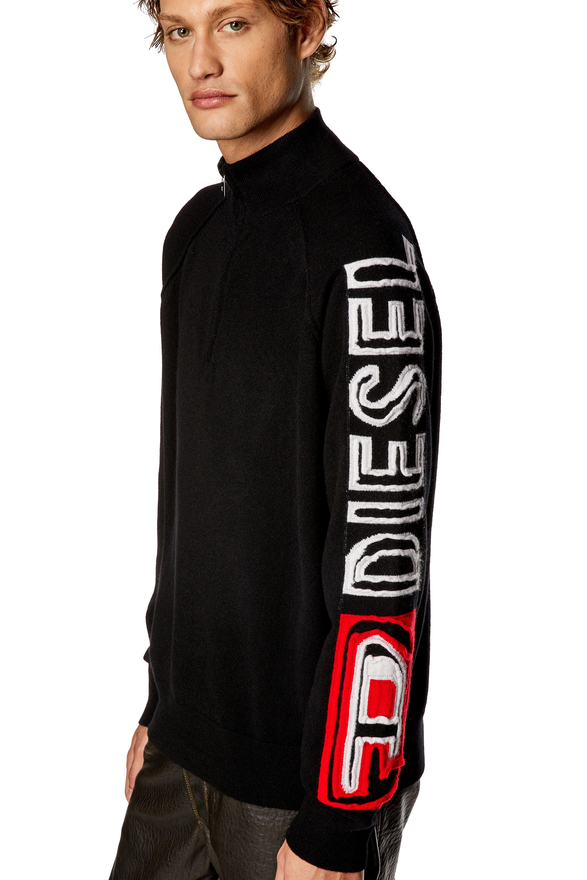 Diesel - K-STELVIO, Man's Half-zip jumper with peel-off intarsia logo in Black - 5