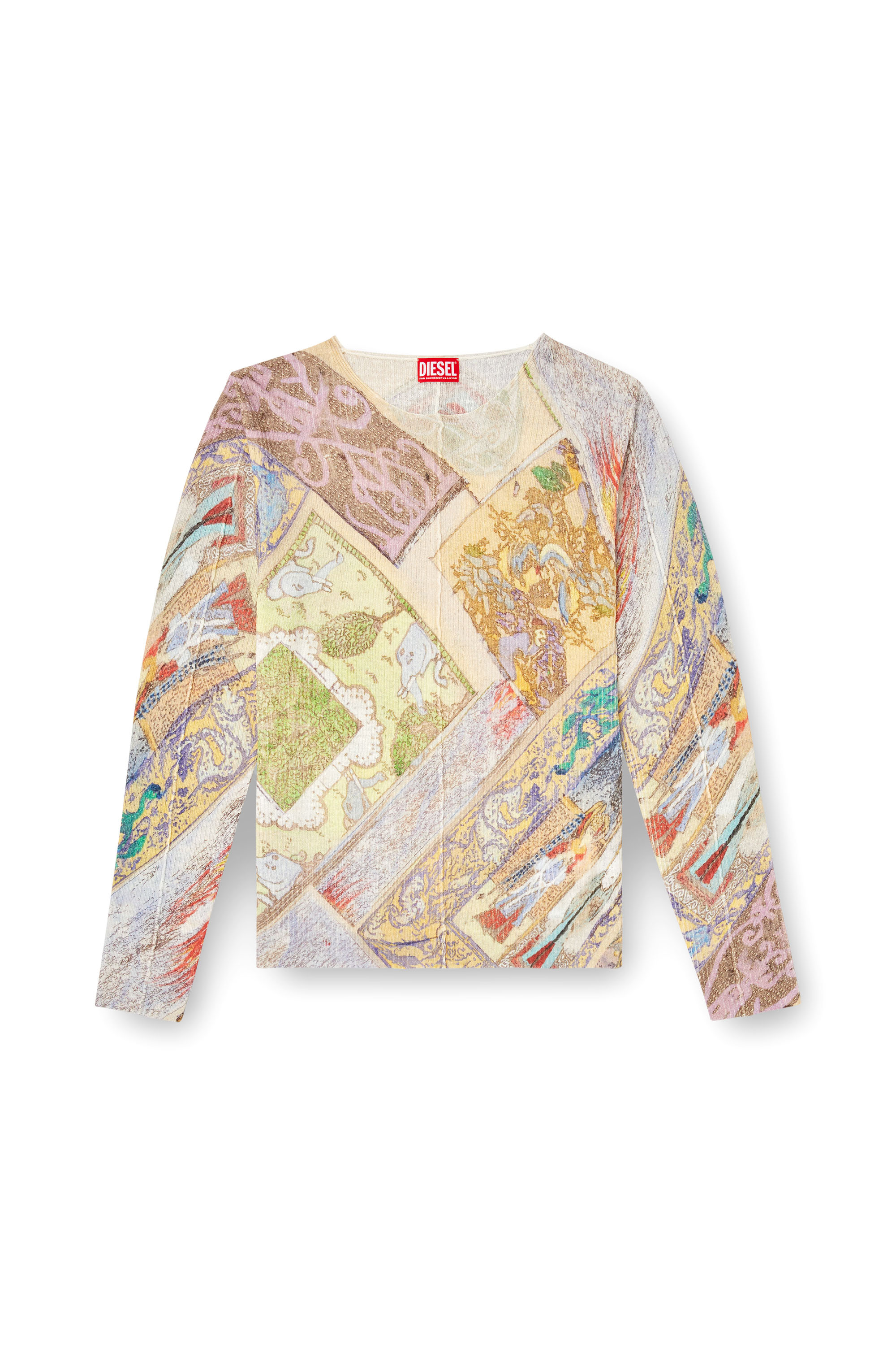 Diesel - K-RENTON, Man's Linen jumper with medieval print in Beige/Yellow - 3