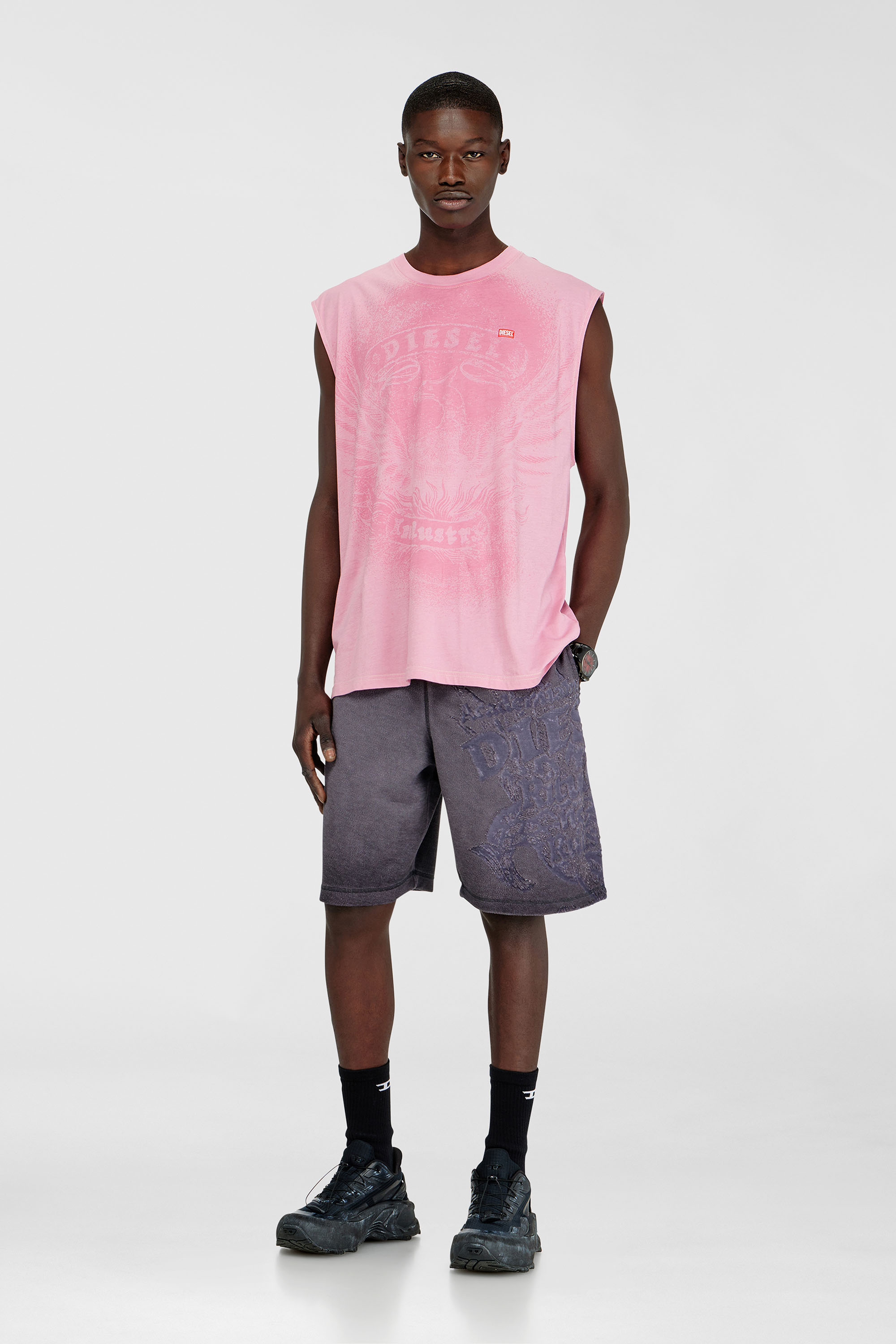 Diesel - T-BOXT-SL-NOTCH, Man's Sleeveless top in cotton with tonal graphic in Pink - 2