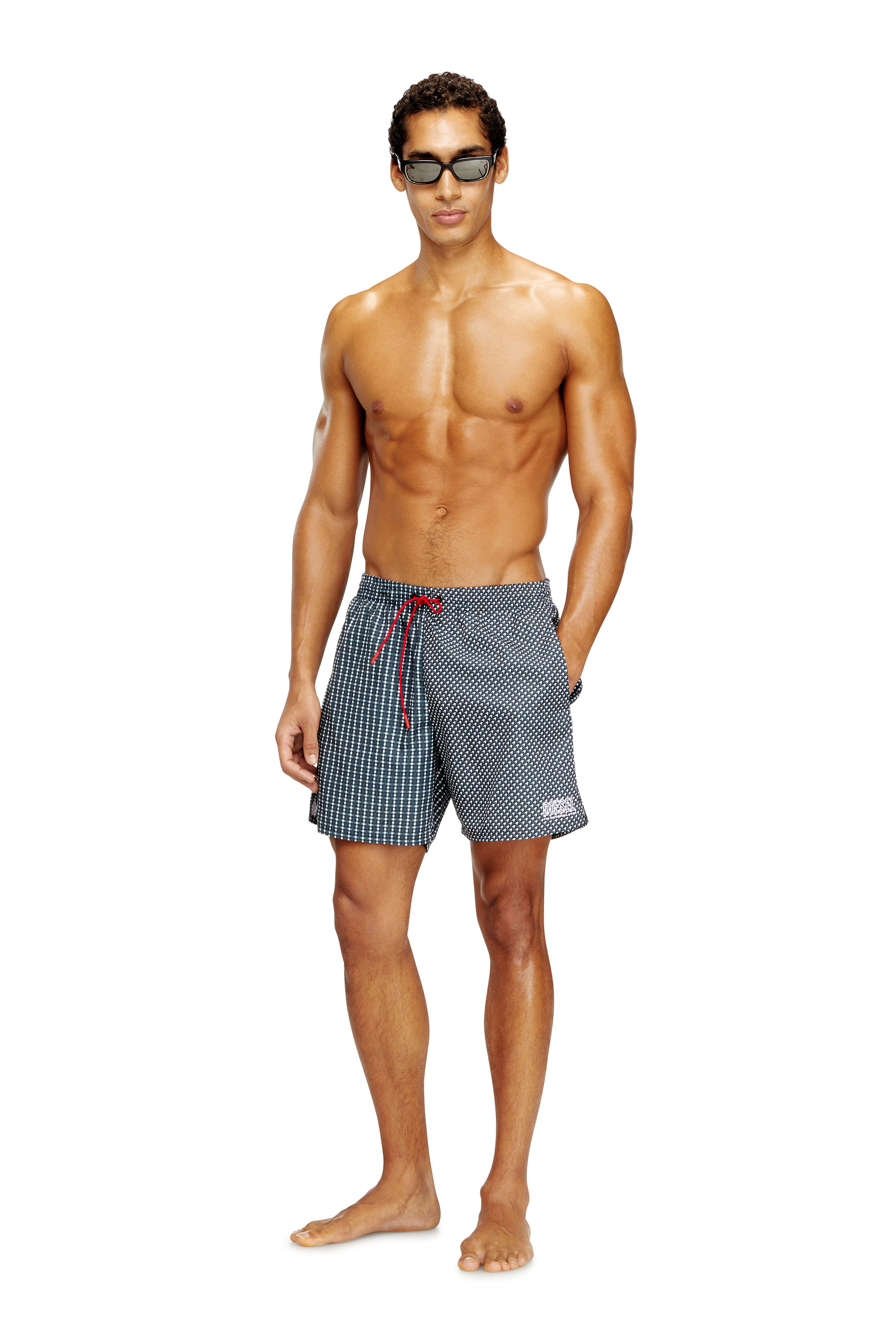 Diesel - SPORT-41-D-CORE, Man's Swim shorts with mixed patterns in Blue - 1