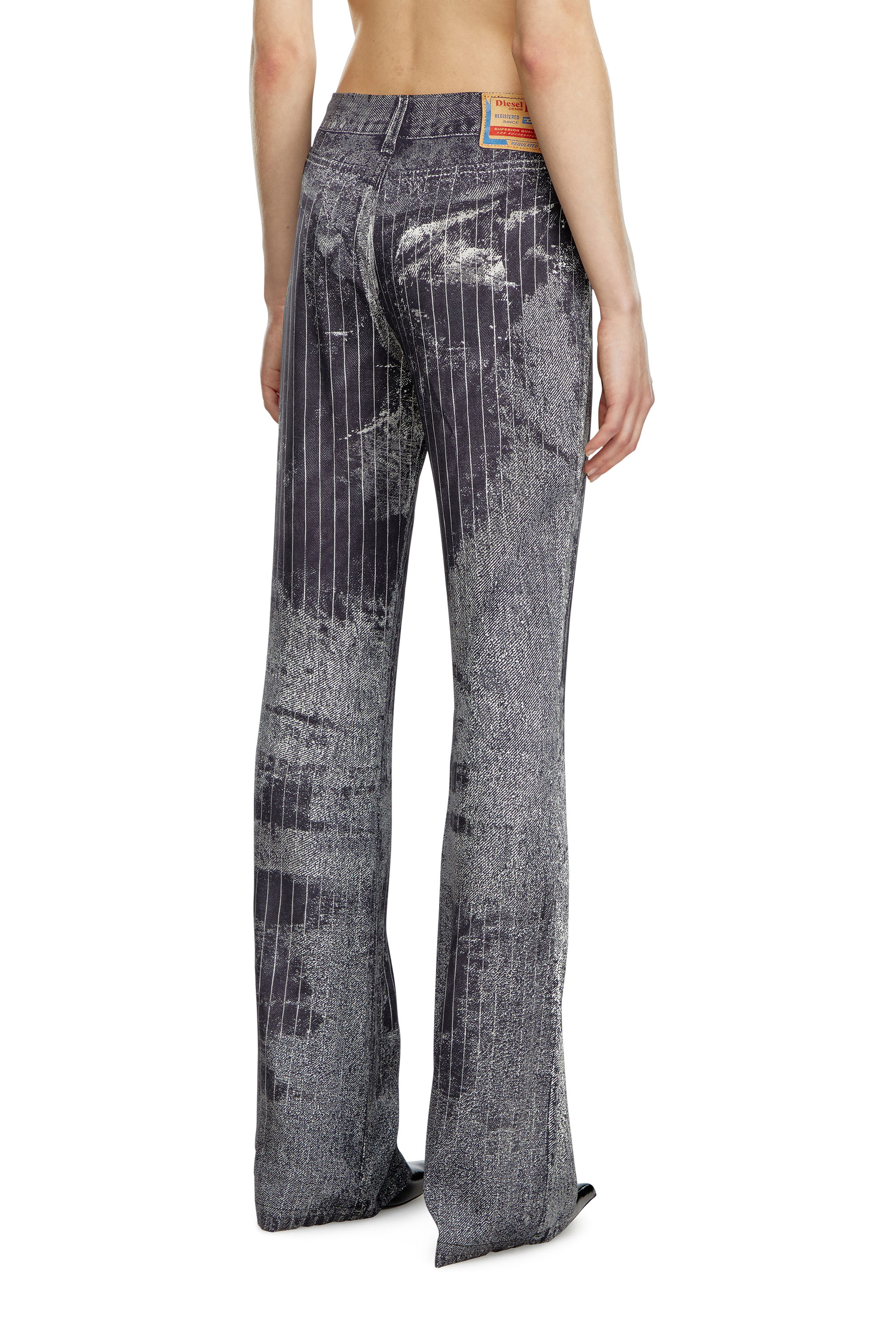 Diesel - P-RETTY, Woman's Bootcut satin pants with pinstripe print in Black - 3