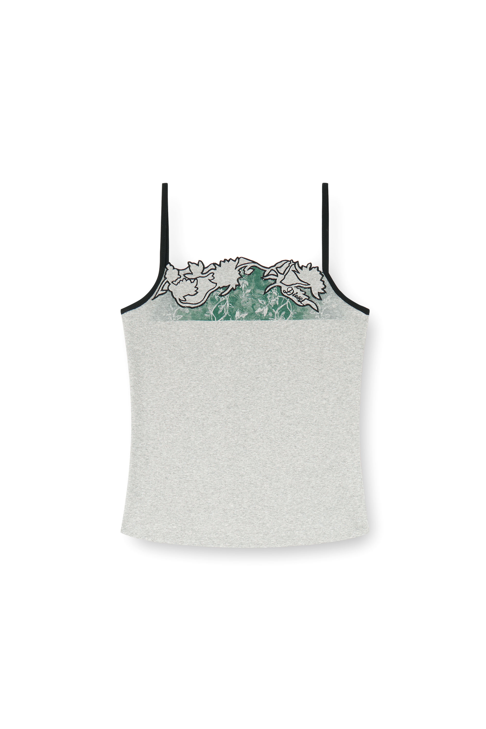 Diesel - T-EDNA, Woman's Ribbed camisole with floral outline embroidery in Grey - 4