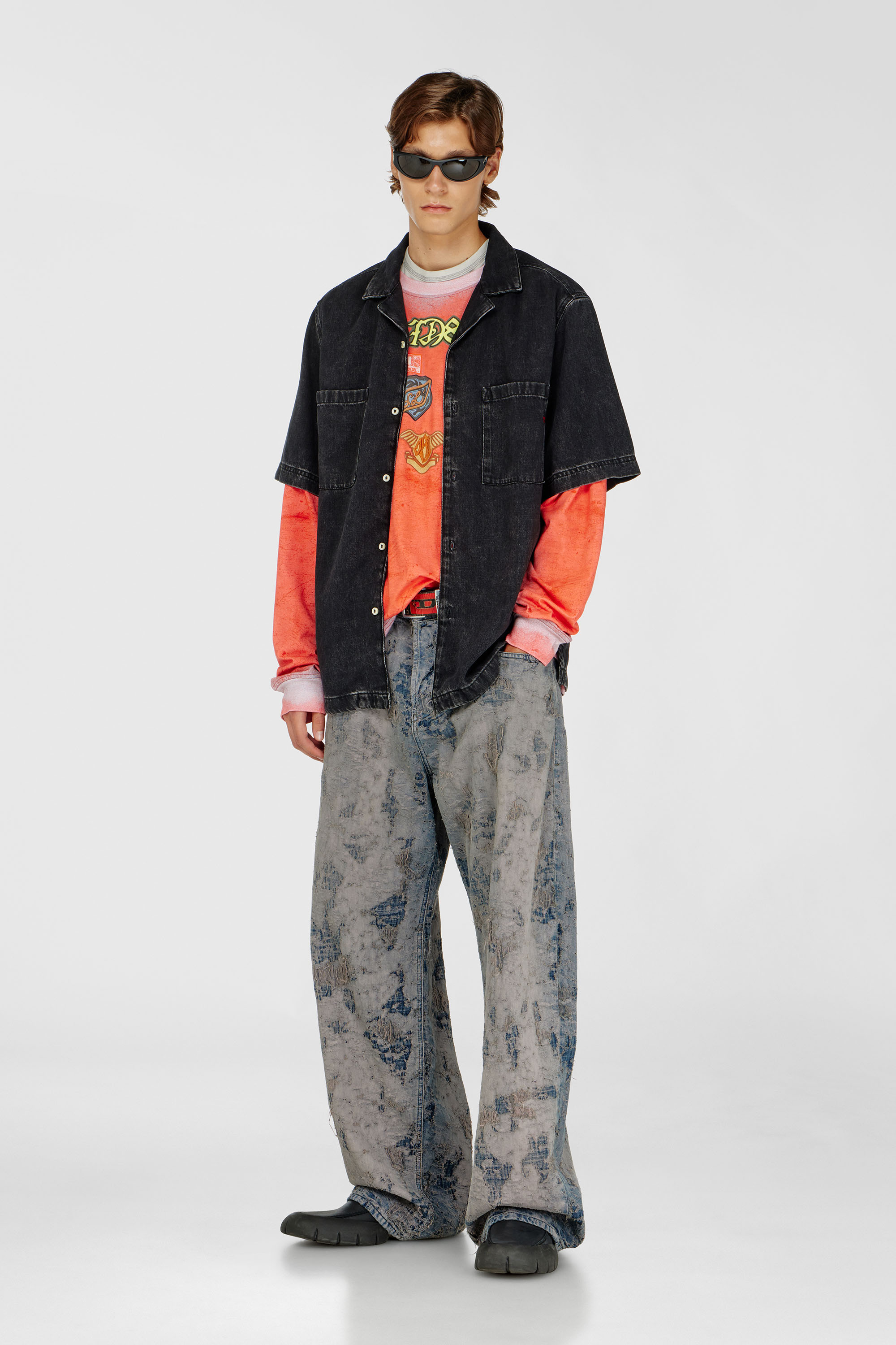 Diesel - D-PAROSHORT, Man's Bowling shirt in denim in Black - 1