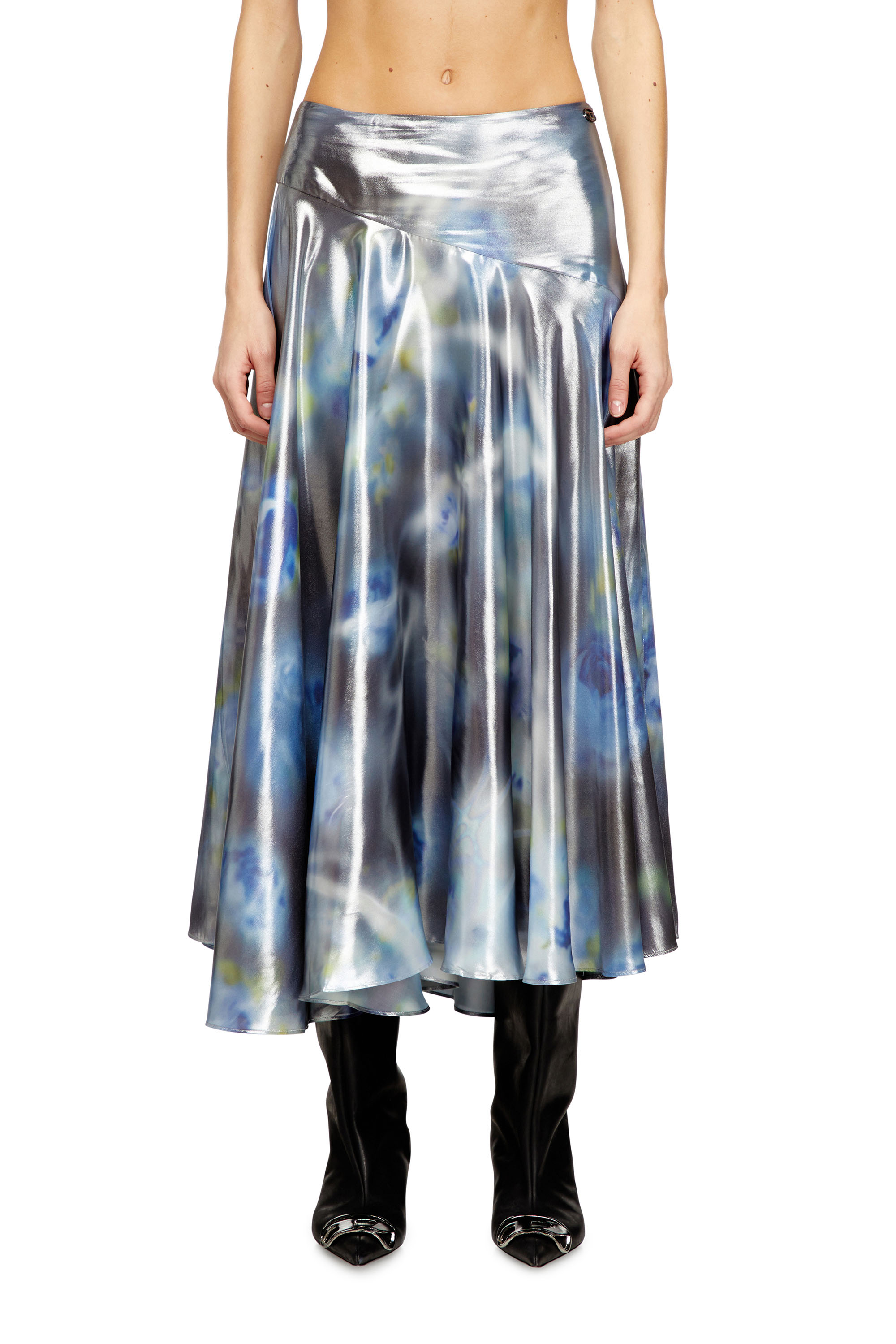 Diesel - O-ZULIE-S2, Woman's Metallic midi skirt with blurred rose print in null - 1