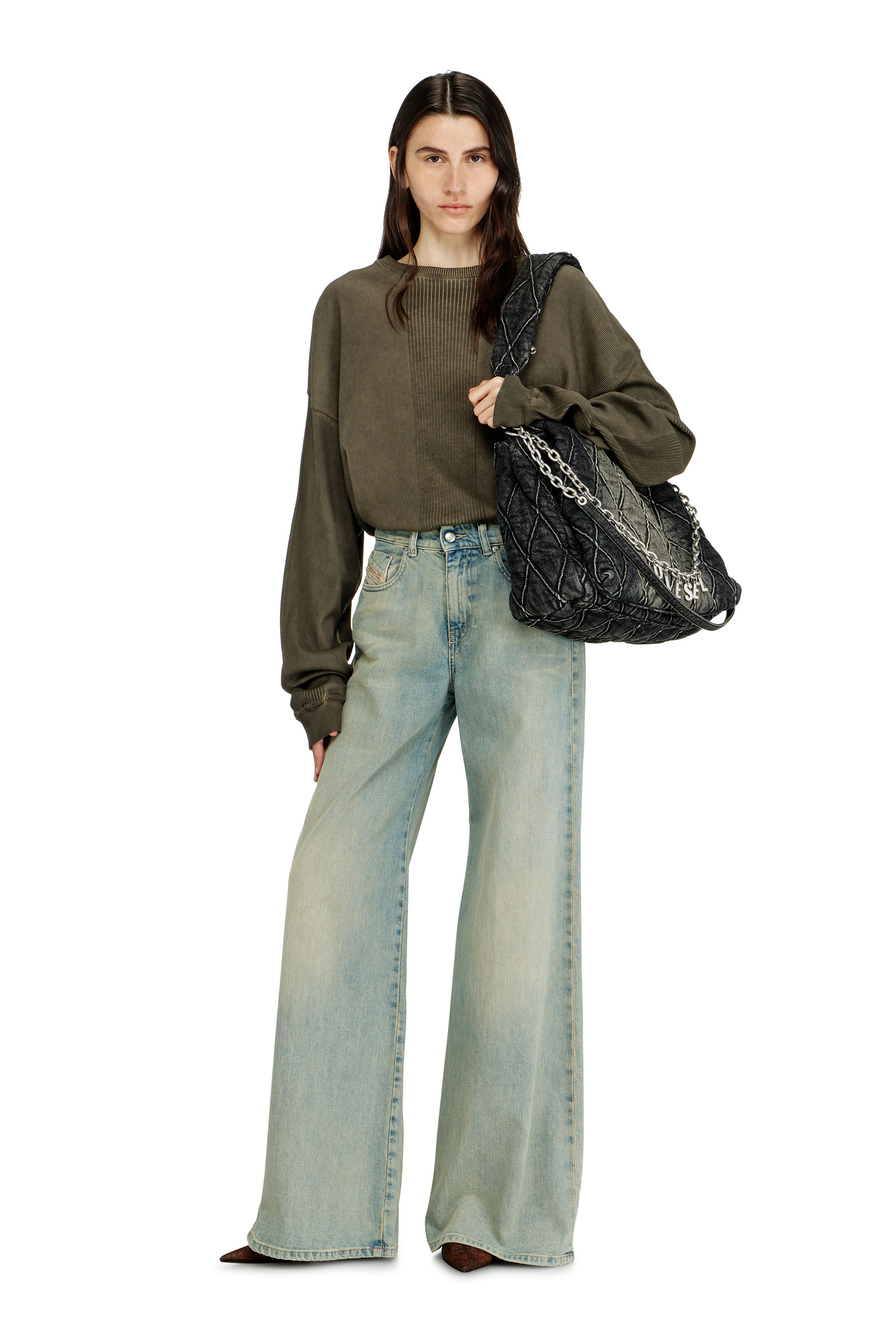 Diesel - CHARM-D SHOULDER L, Woman's Charm-D-Large shoulder bag in treated quilted denim in Black - 2