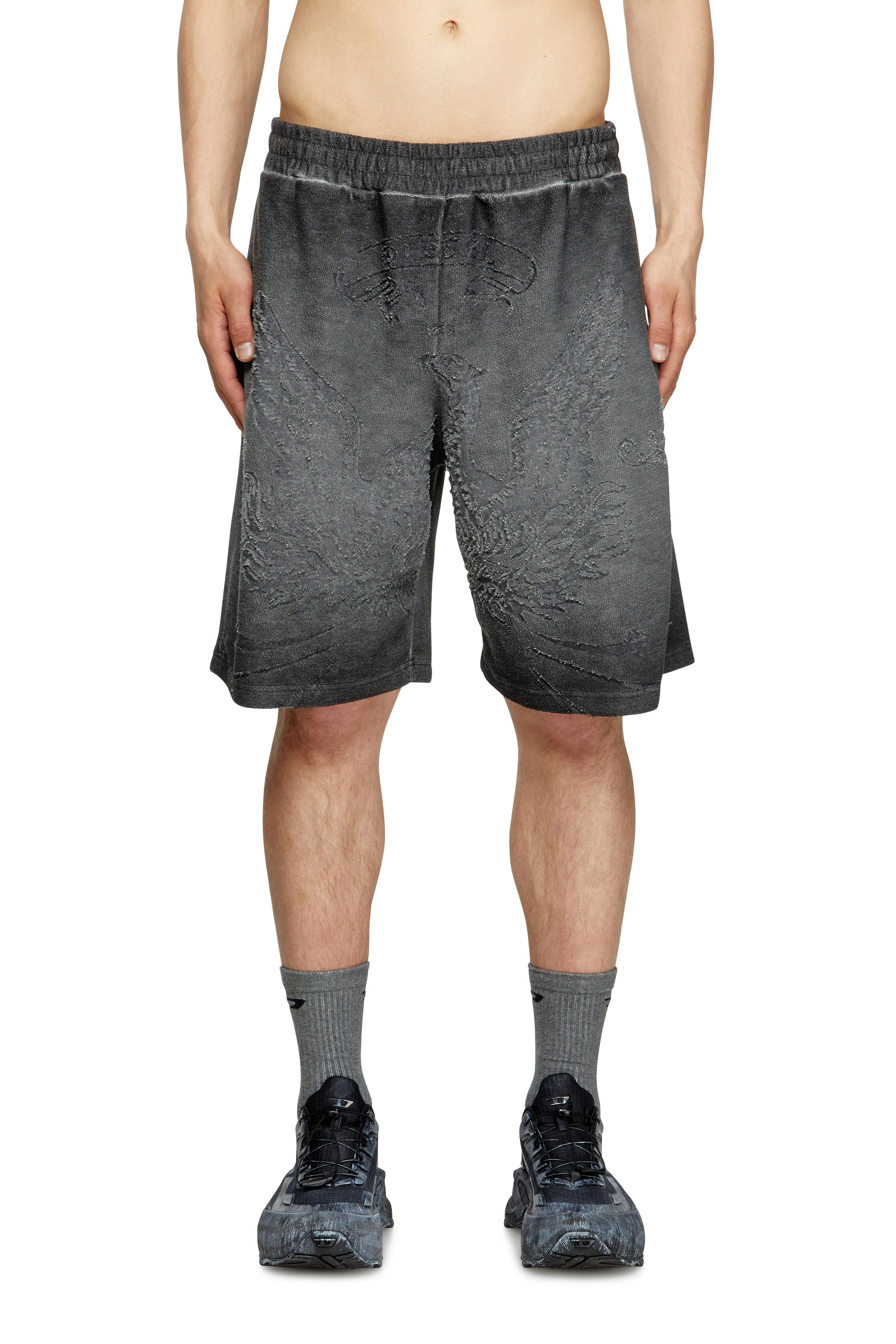 Diesel - P-CROWDE, Man's Sweat shorts with phoenix devoré in Dark grey - 1