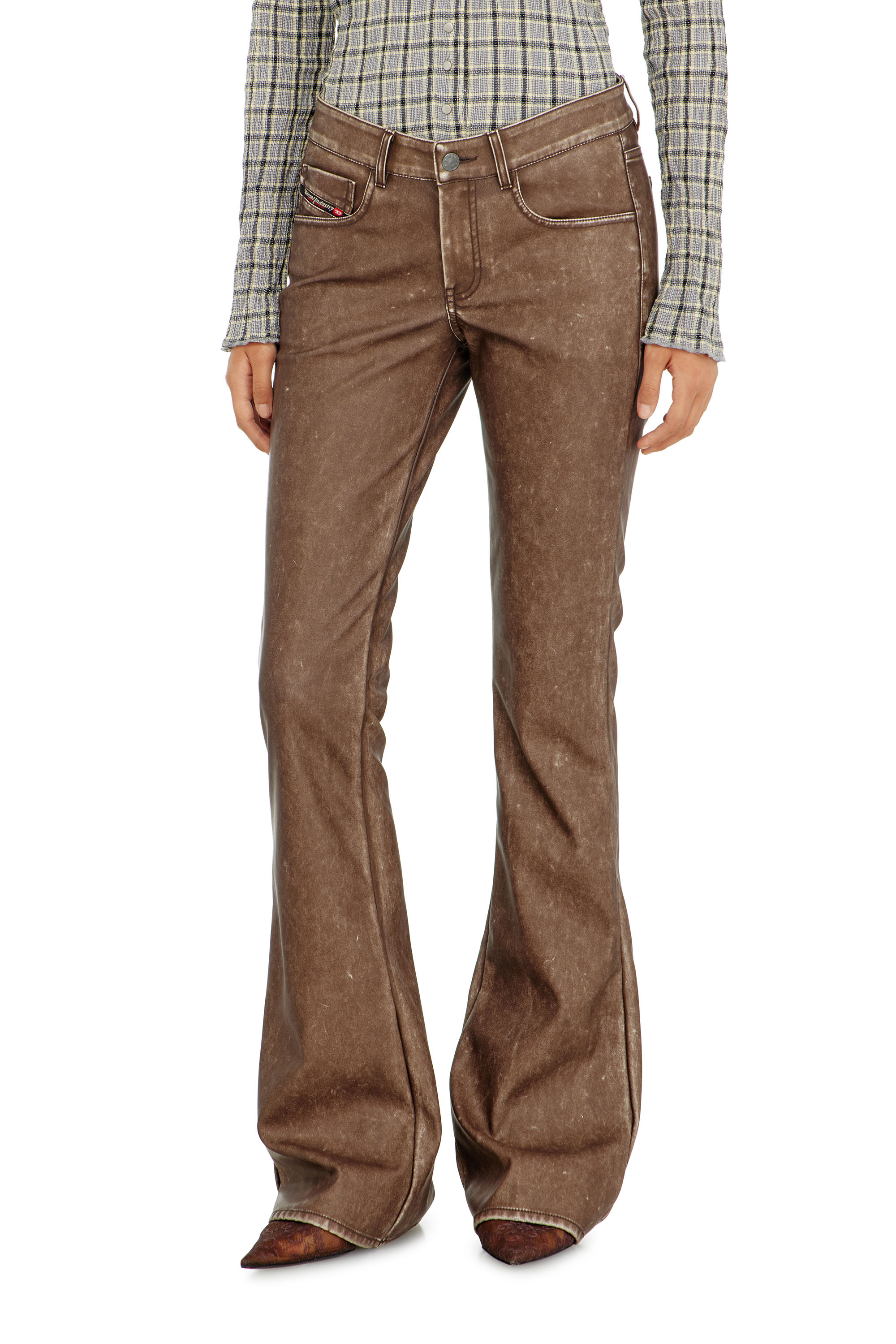 Diesel - P-STELLAR-S1, Woman's Bootcut pants in treated coated fabric in Brown - 2
