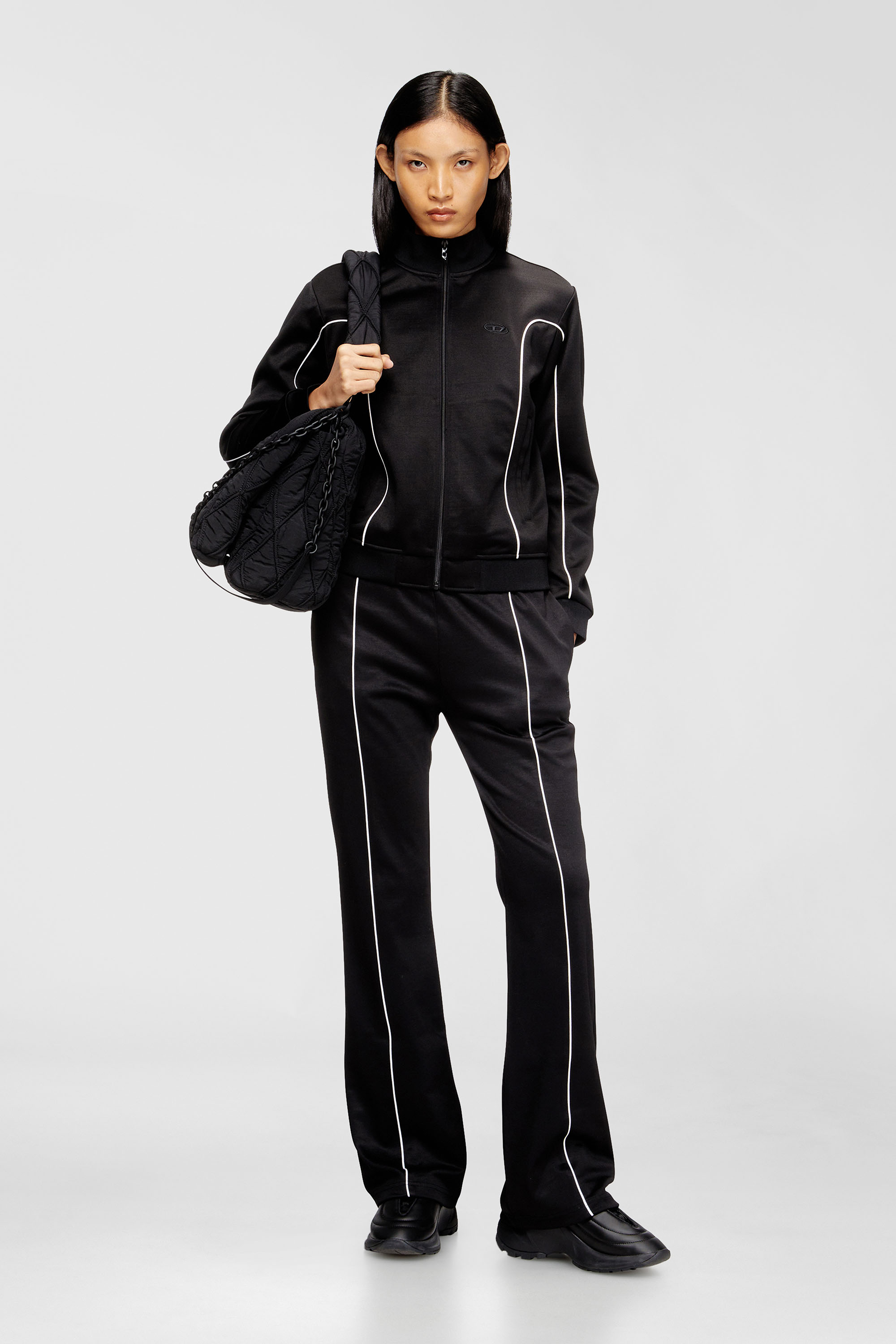 Diesel - F-LOCKING-OD, Woman's Sweat-jacket with contrast piping in Black/White - 2