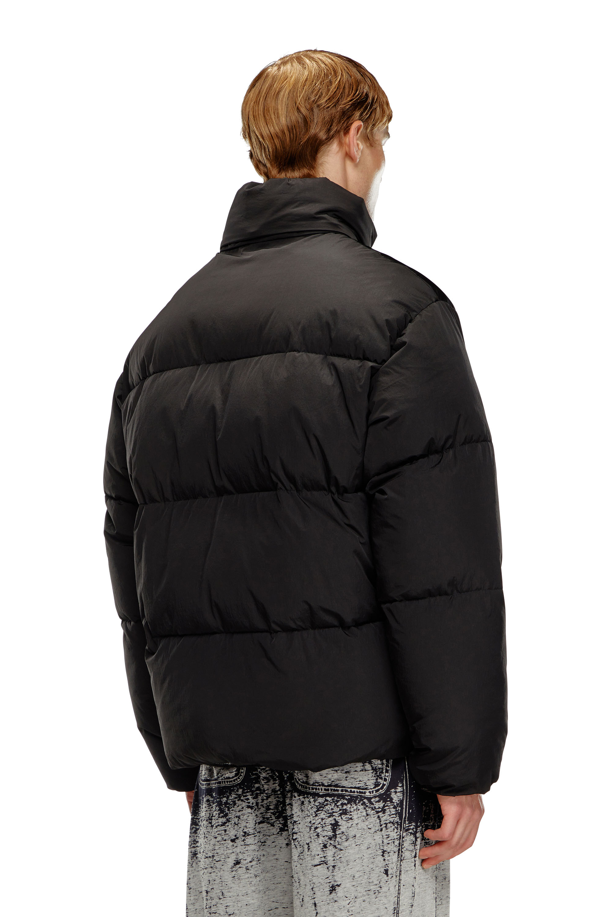 Diesel - W-RAVEEL, Man's Hooded down jacket in wrinkled nylon in Black - 4