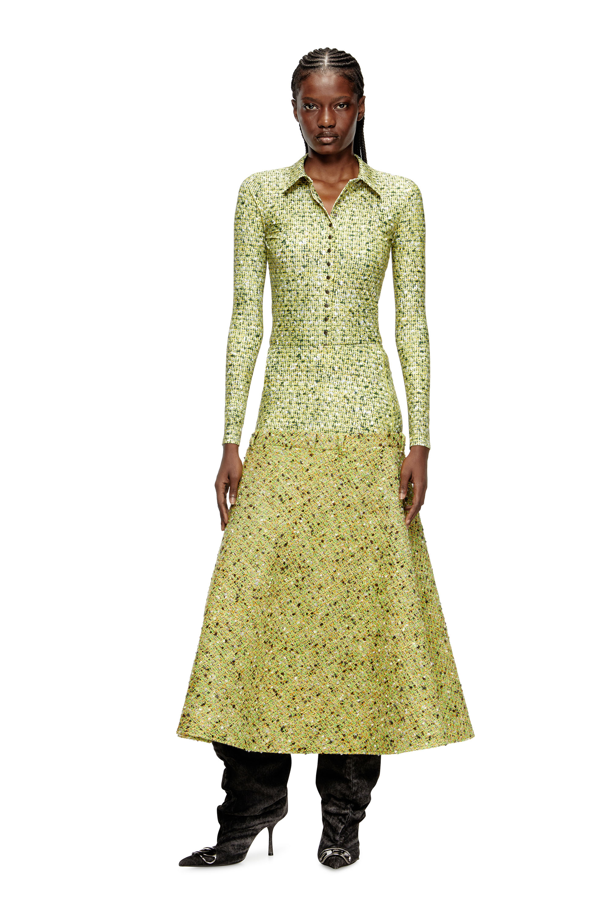 Diesel - O-GRACE-MIX, Woman's Bouclé skirt with lycra waist in Green - 1