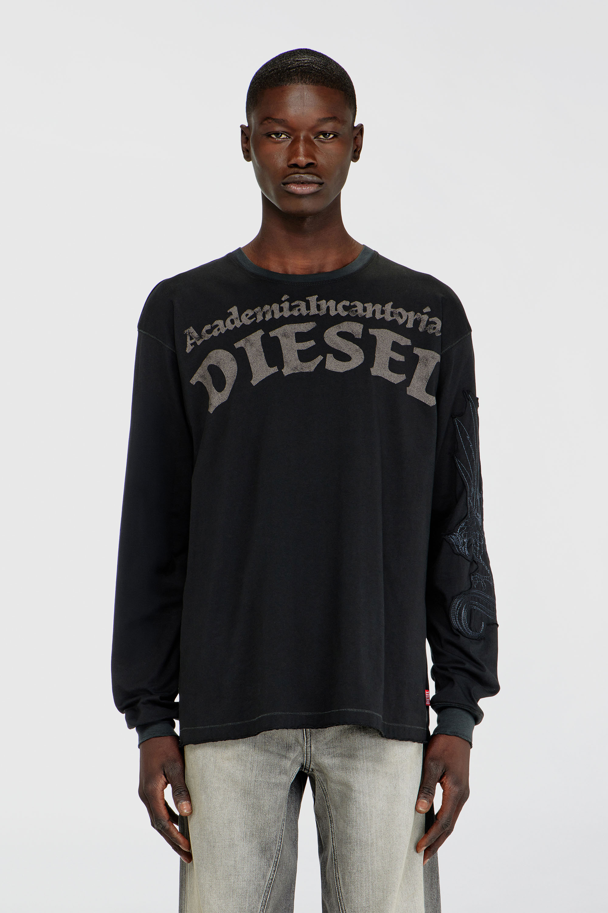 Diesel - T-NORM-LS-AA3, Man's Long-sleeve T-shirt with prints and patches in Black - 1