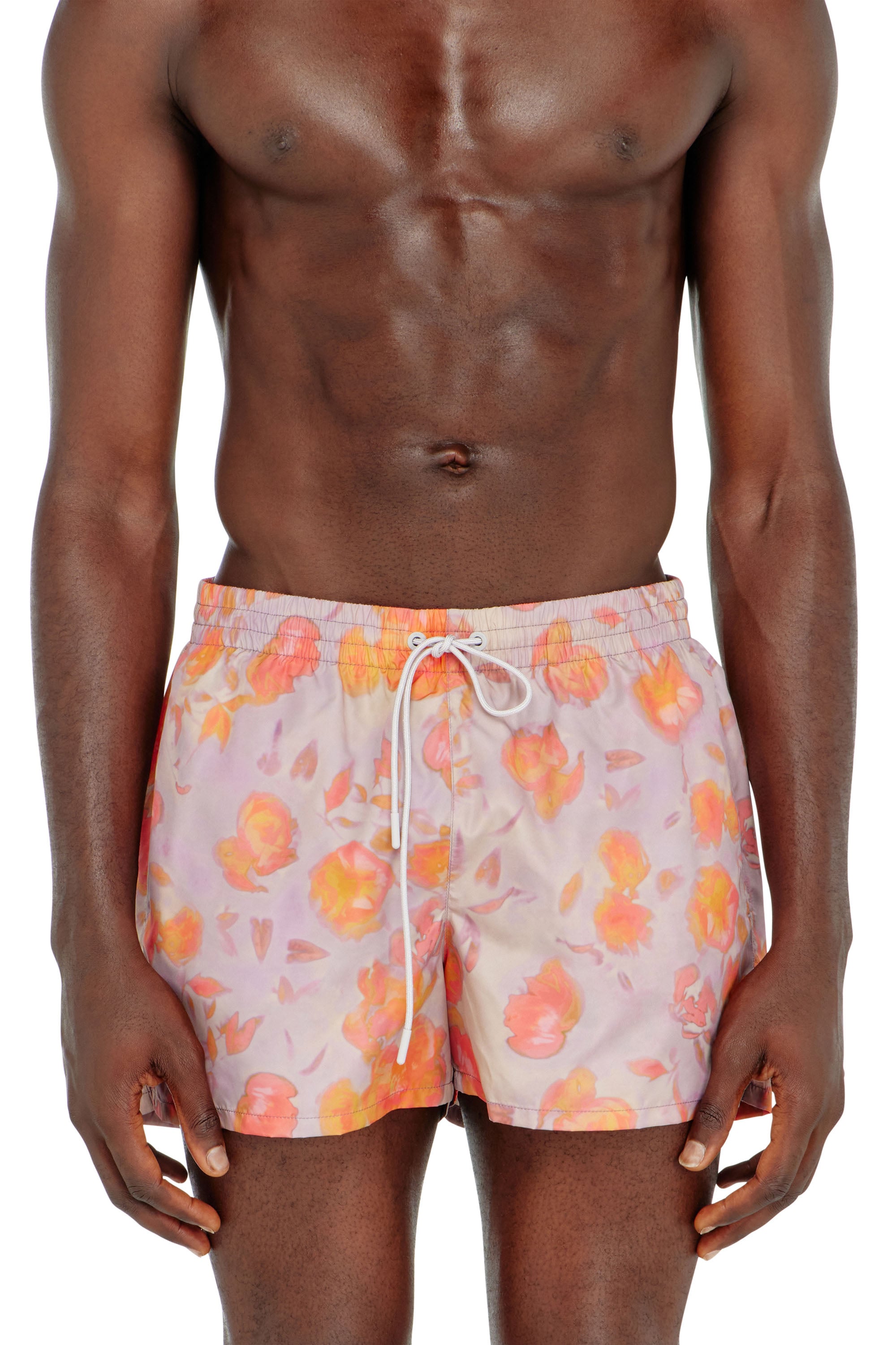 Diesel - OLLY-34-D-CORE, Man's Metallic swim shorts with floral print in Lilac - 2