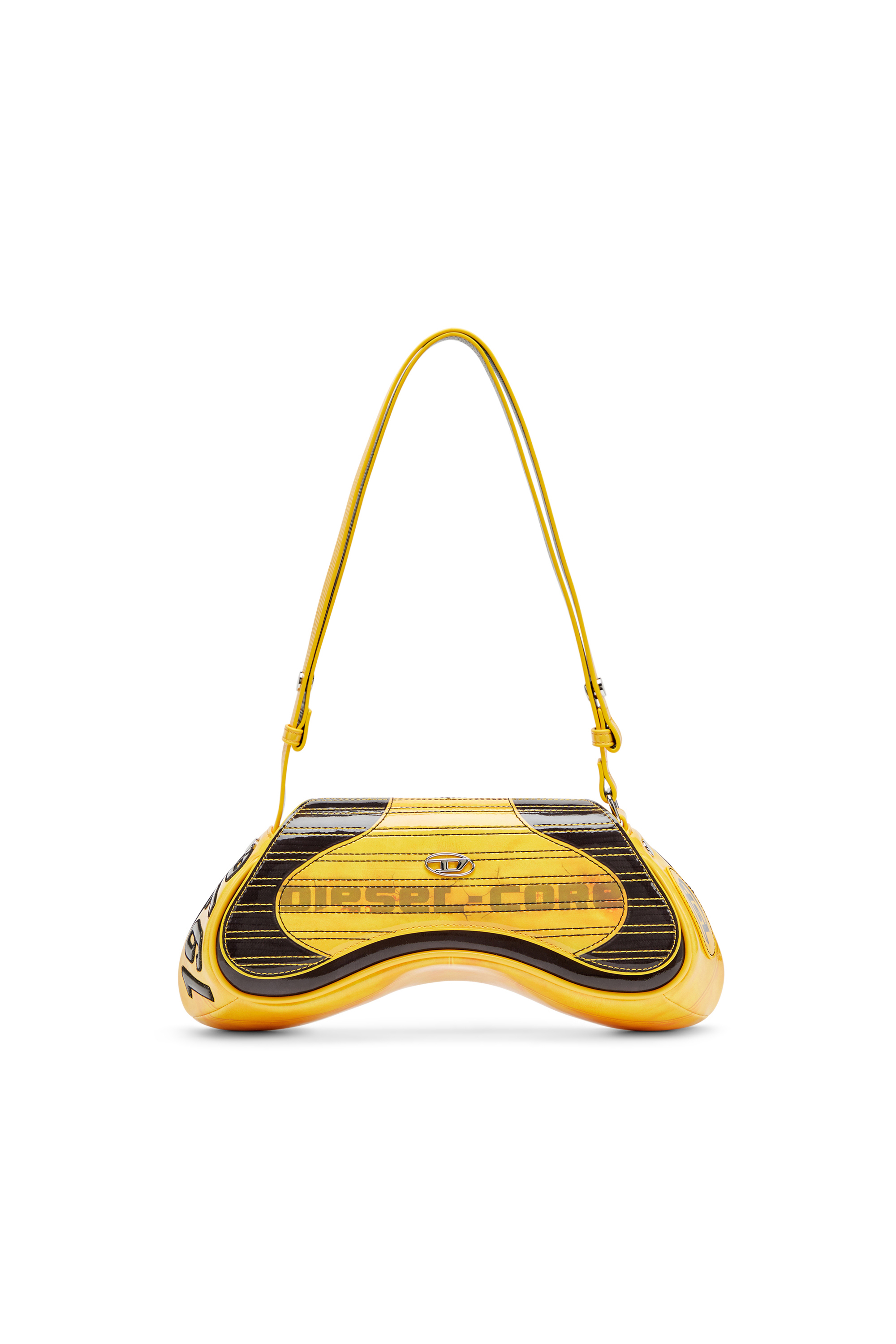 Diesel - PLAY CROSSBODY, Woman's Play-Glossy crossbody bag with biker details in Yellow - 1