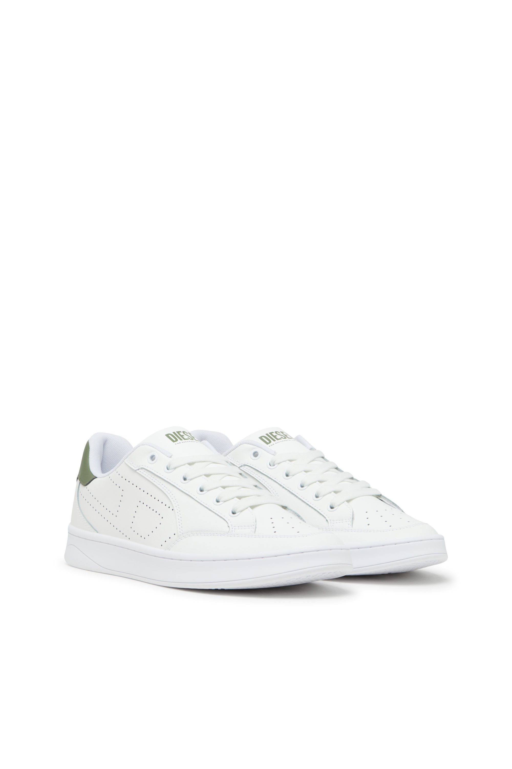 Diesel - S-DAKOTA LOW, Man's S-Dakota-Leather sneakers with perforated logo in White/Green - 2