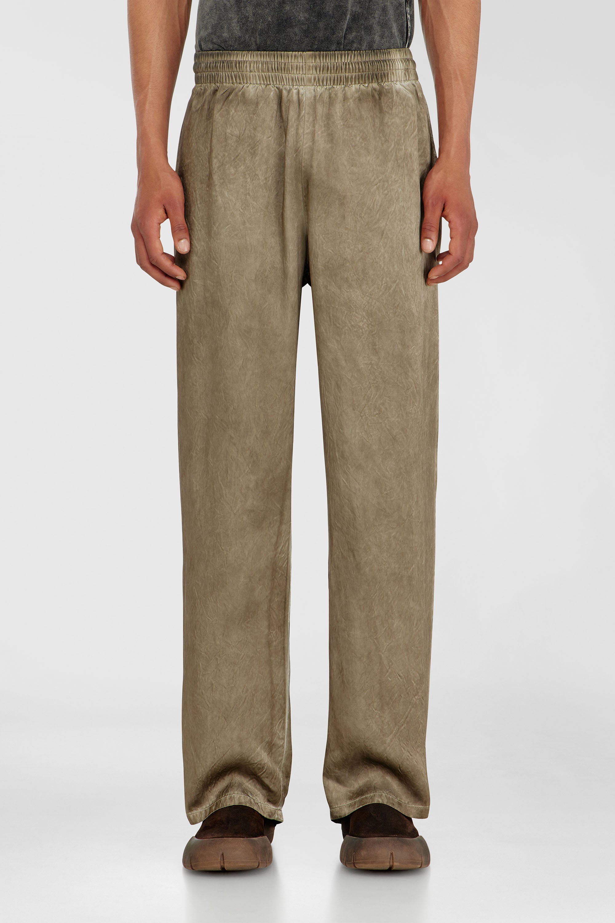 Diesel - P-THECK-AGCT, Man's Pants in wrinkled satin in Light Brown - 1