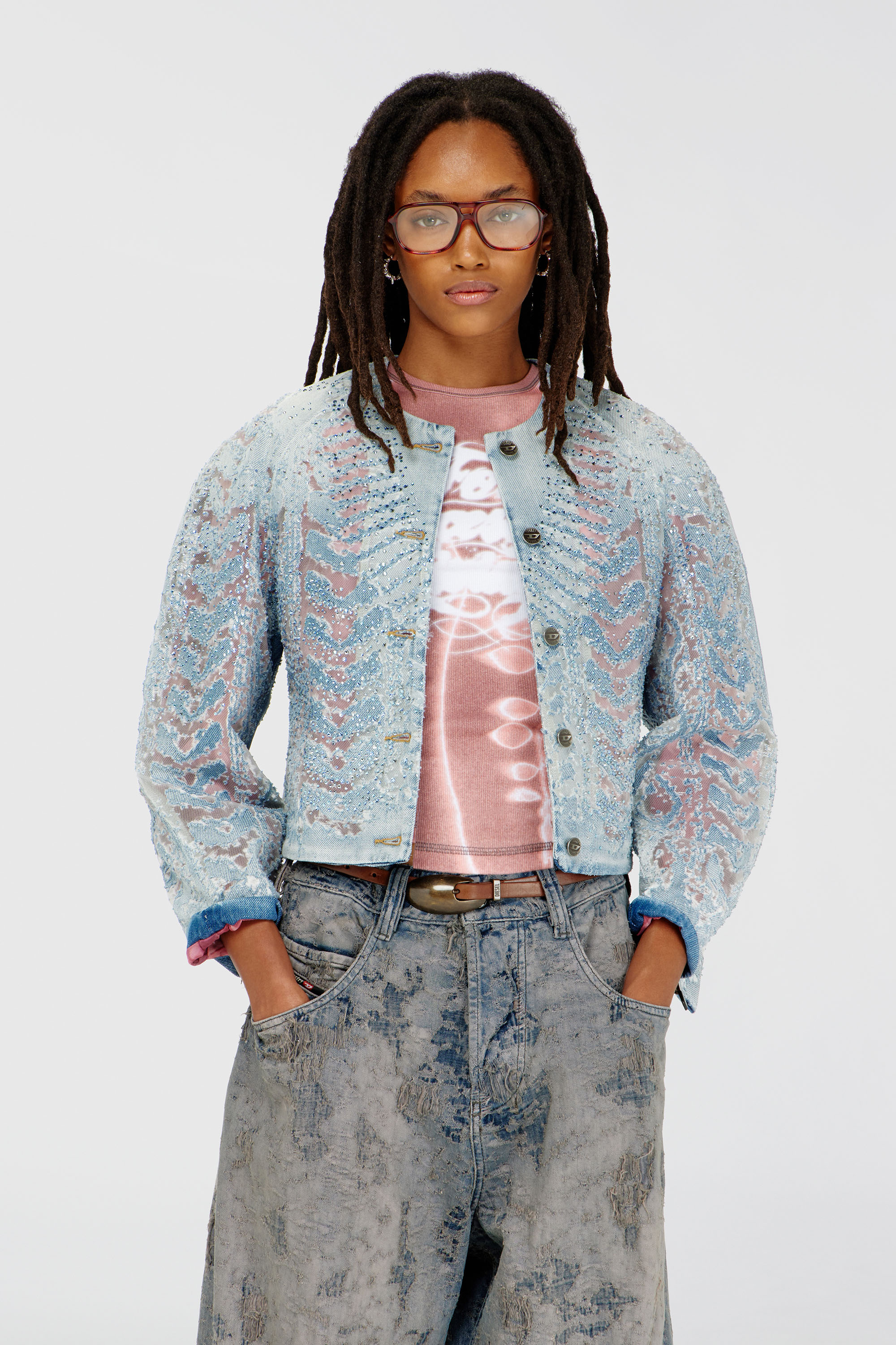 Diesel - DE-SOLIXIA-S, Woman's Jacket in microstone devor&eacute; denim in Light Blue - 2
