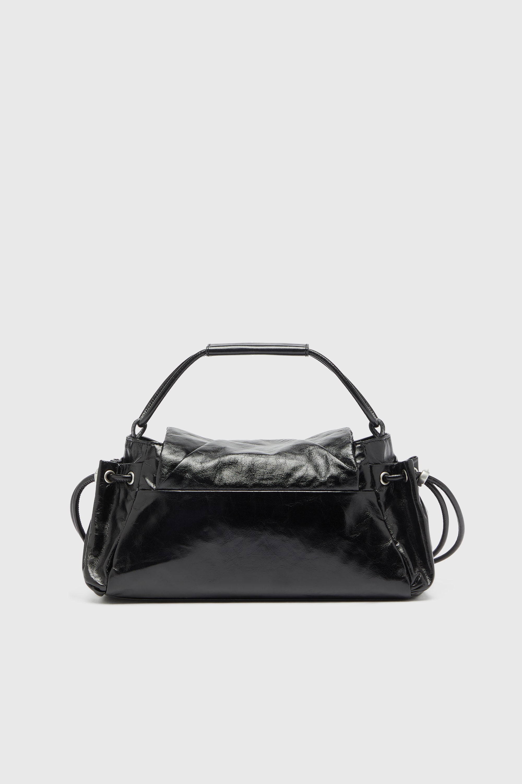 Diesel - SCRUNCH-D TOP HANDLE, Woman's Scrunch-D - Top-handle bag in shiny wrinkled leather in Black - 3