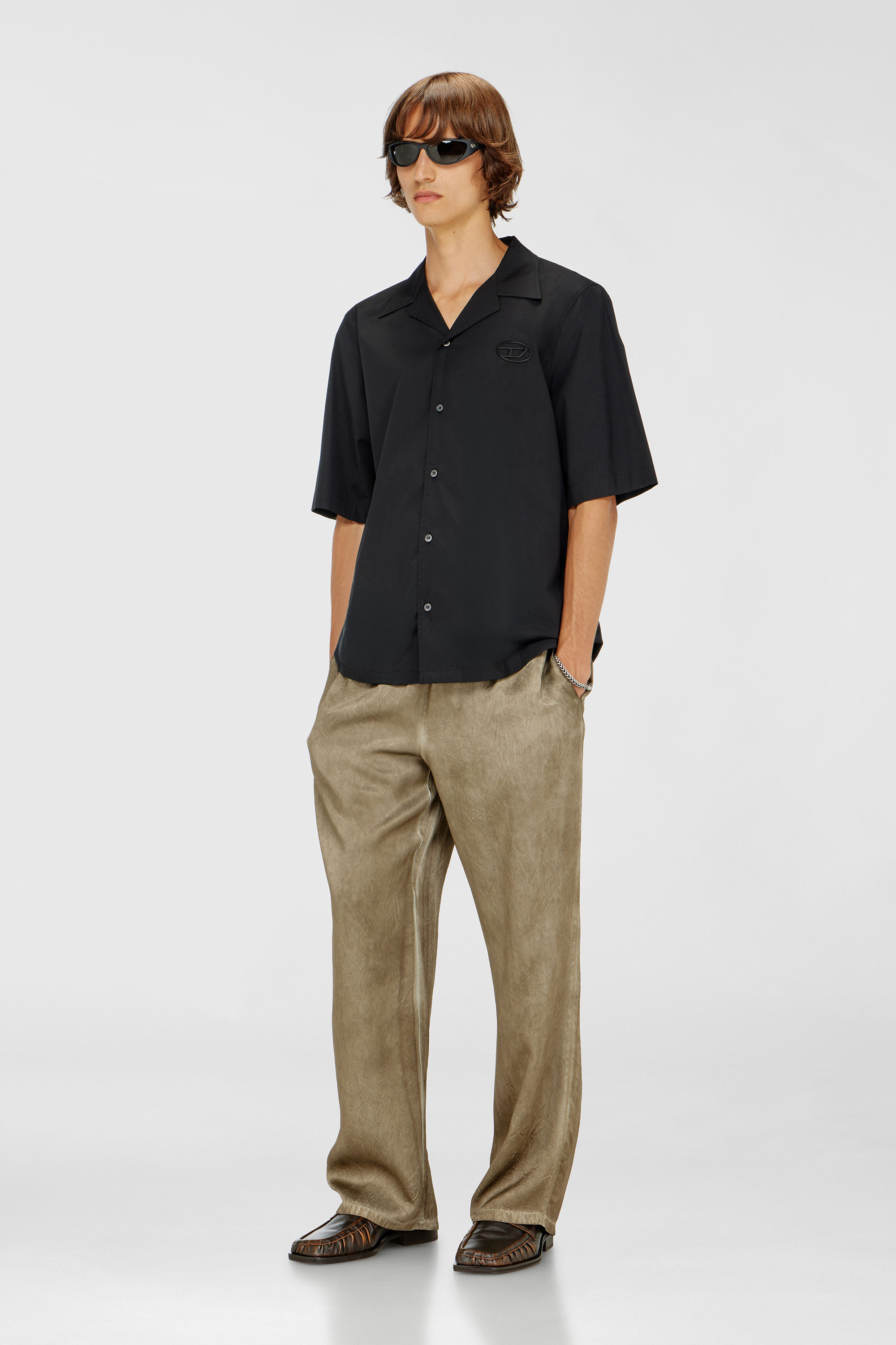 Diesel - S-MAC-GSBH, Man's Stretch poplin shirt with Oval D embroidery in Black - 2