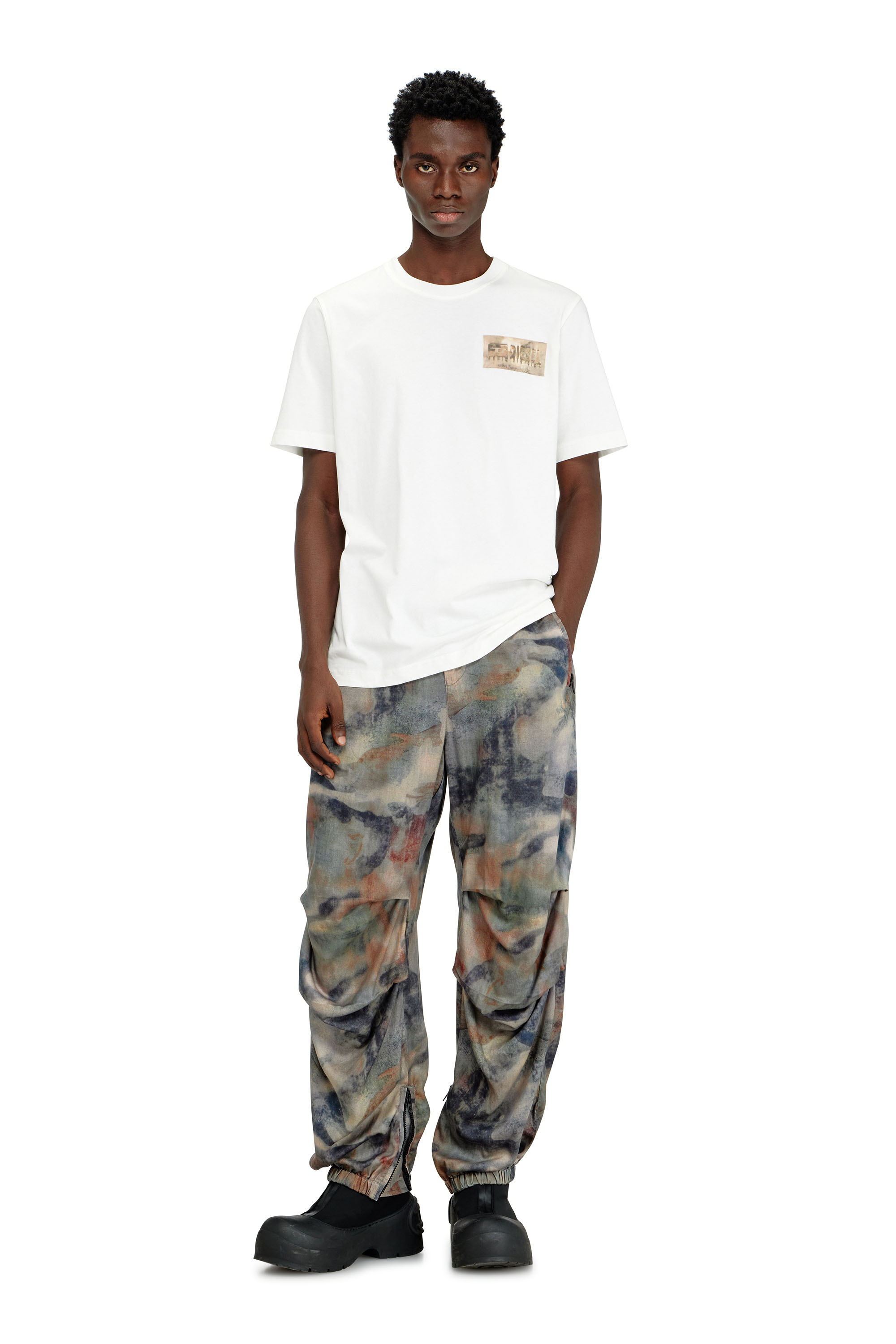 Diesel - T-ADJUST-V4, Man's T-shirt with camouflage patch in White - 2
