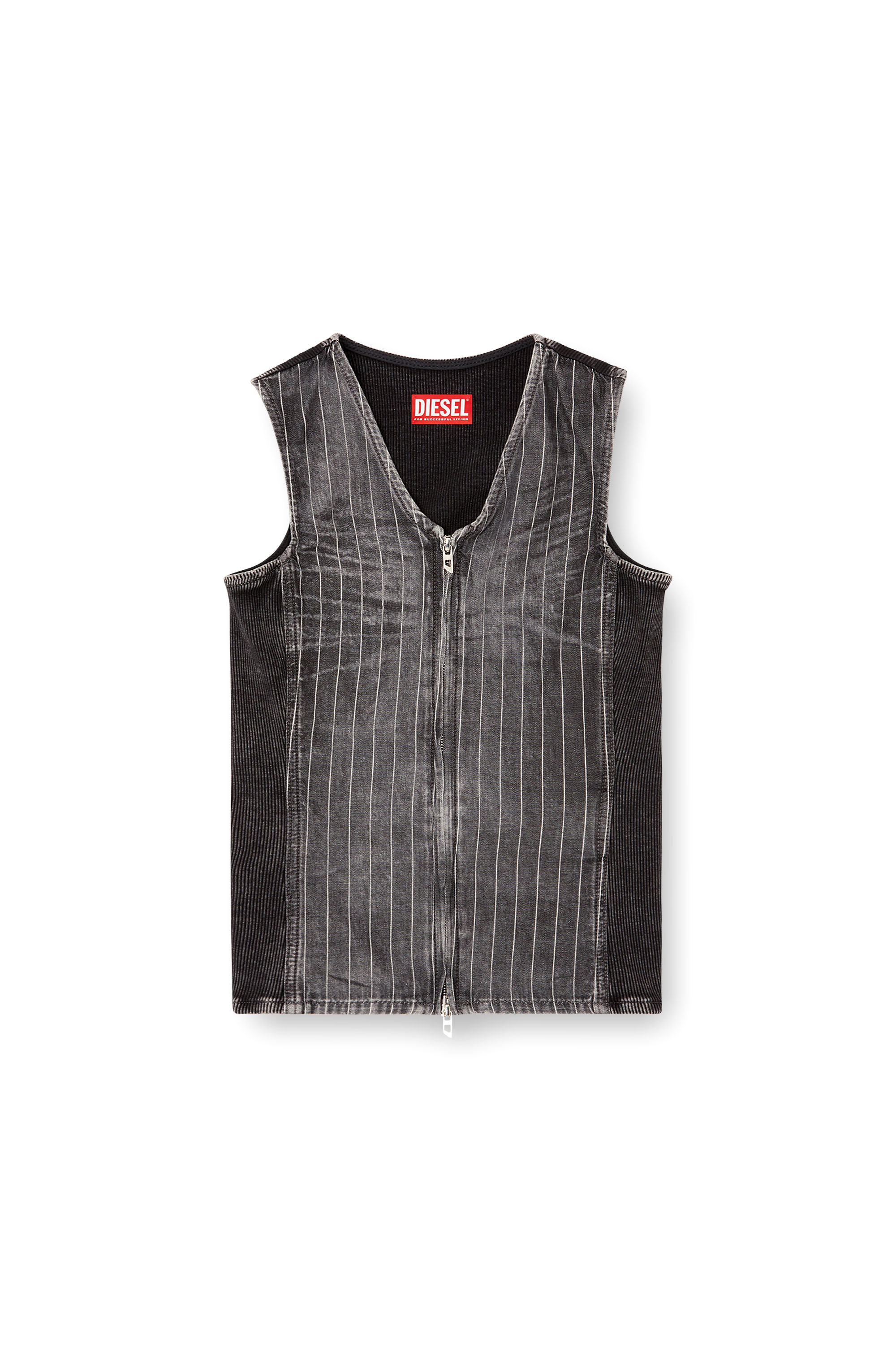 Diesel - DE-NESSI-S, Woman's Zipped top in denim and corduroy in Grey/Black - 4