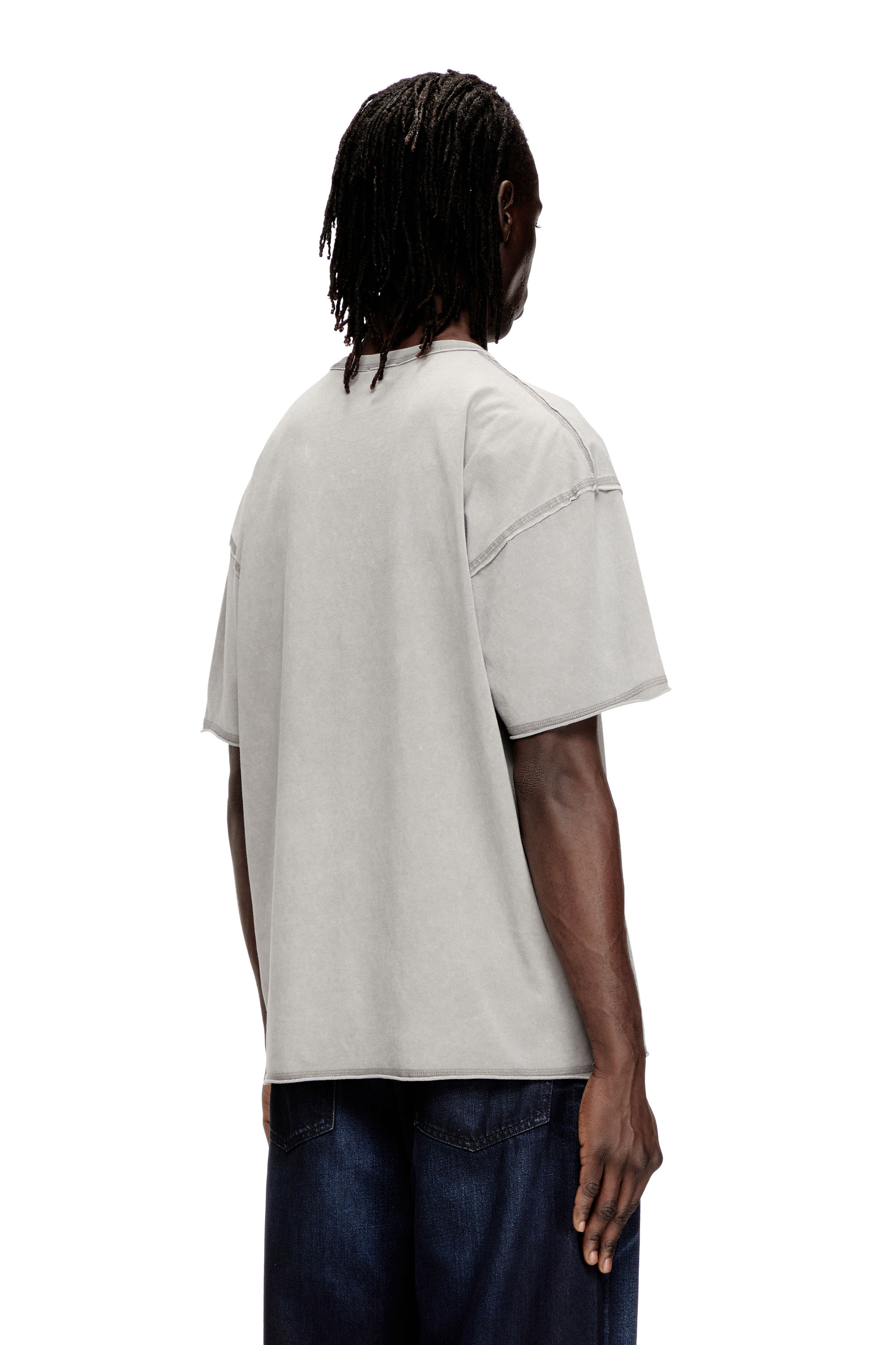 Diesel - T-RAWBOXT, Man's T-shirt with appliqu&eacute; logo and raw edge in Light Grey - 3