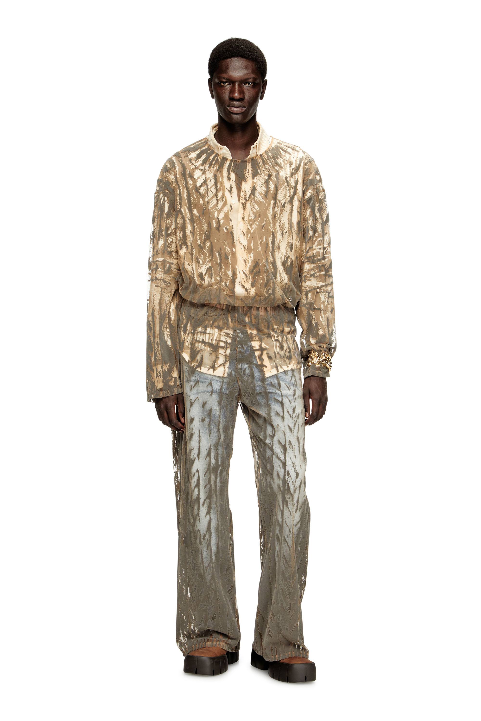 Diesel - P-EGASO, Man's Tulle pants with flocked cable prints in Grey - 1