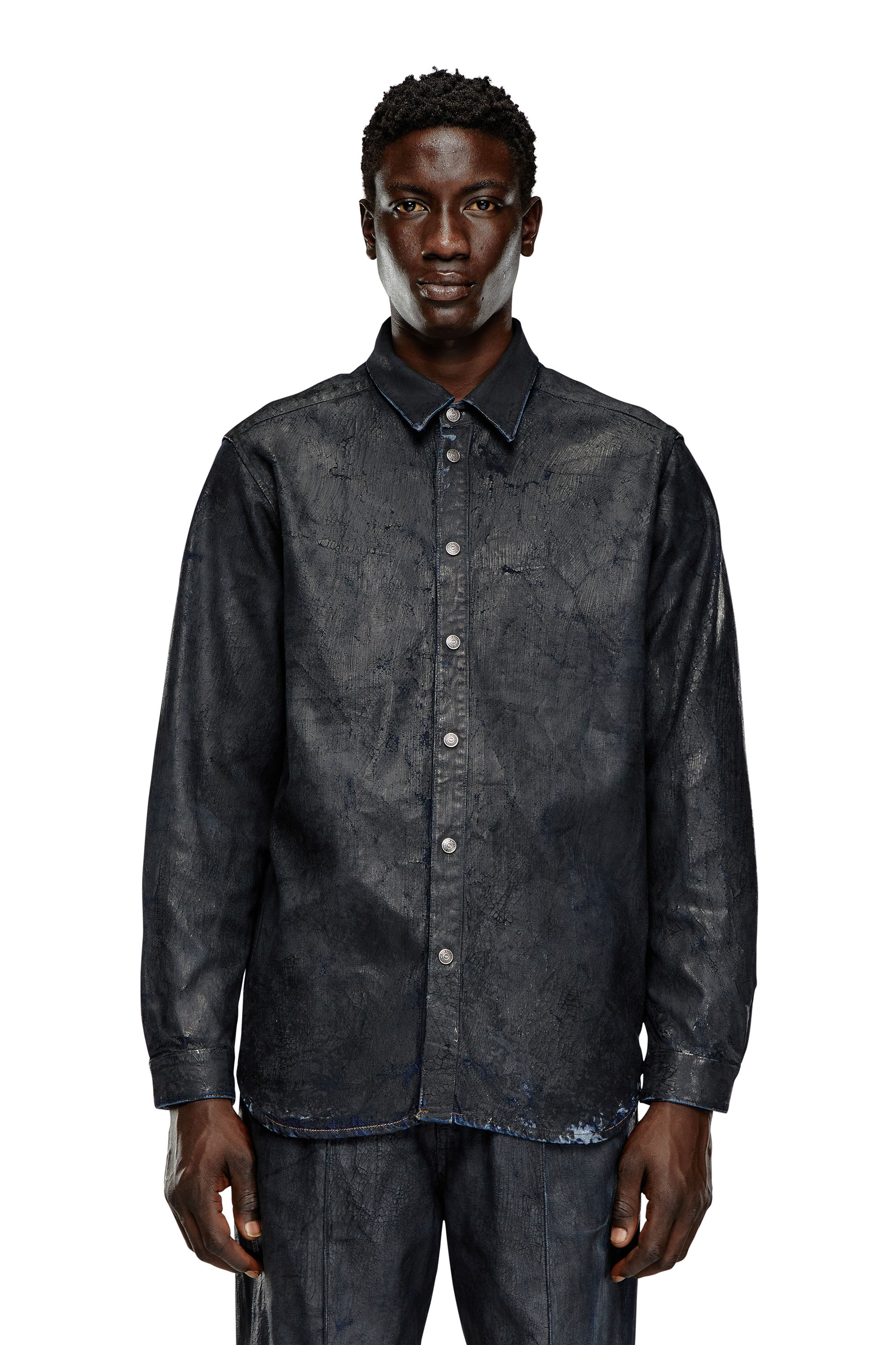 Diesel - D-SIMPLY-FSE, Man's Denim shirt with craquelé coating in Black - 3