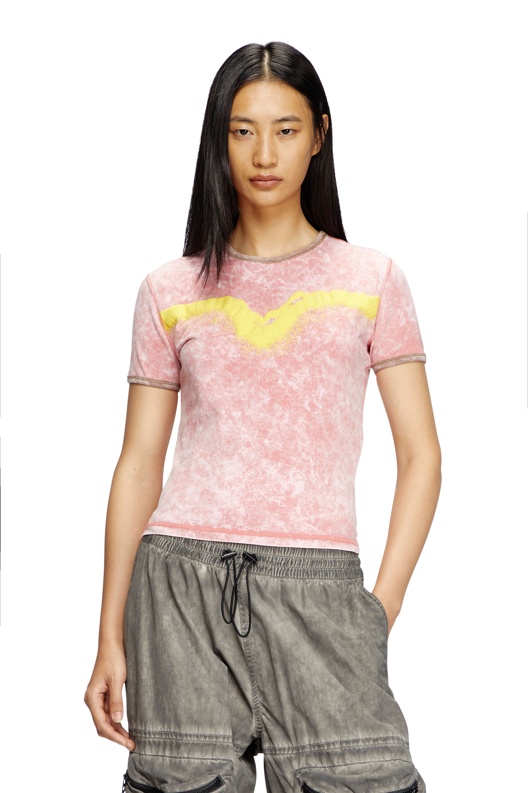 Diesel - T-UNCUTIE-LONG-Q3, Woman's Slim fit T-shirt with Oval D puff print in Pink - 1