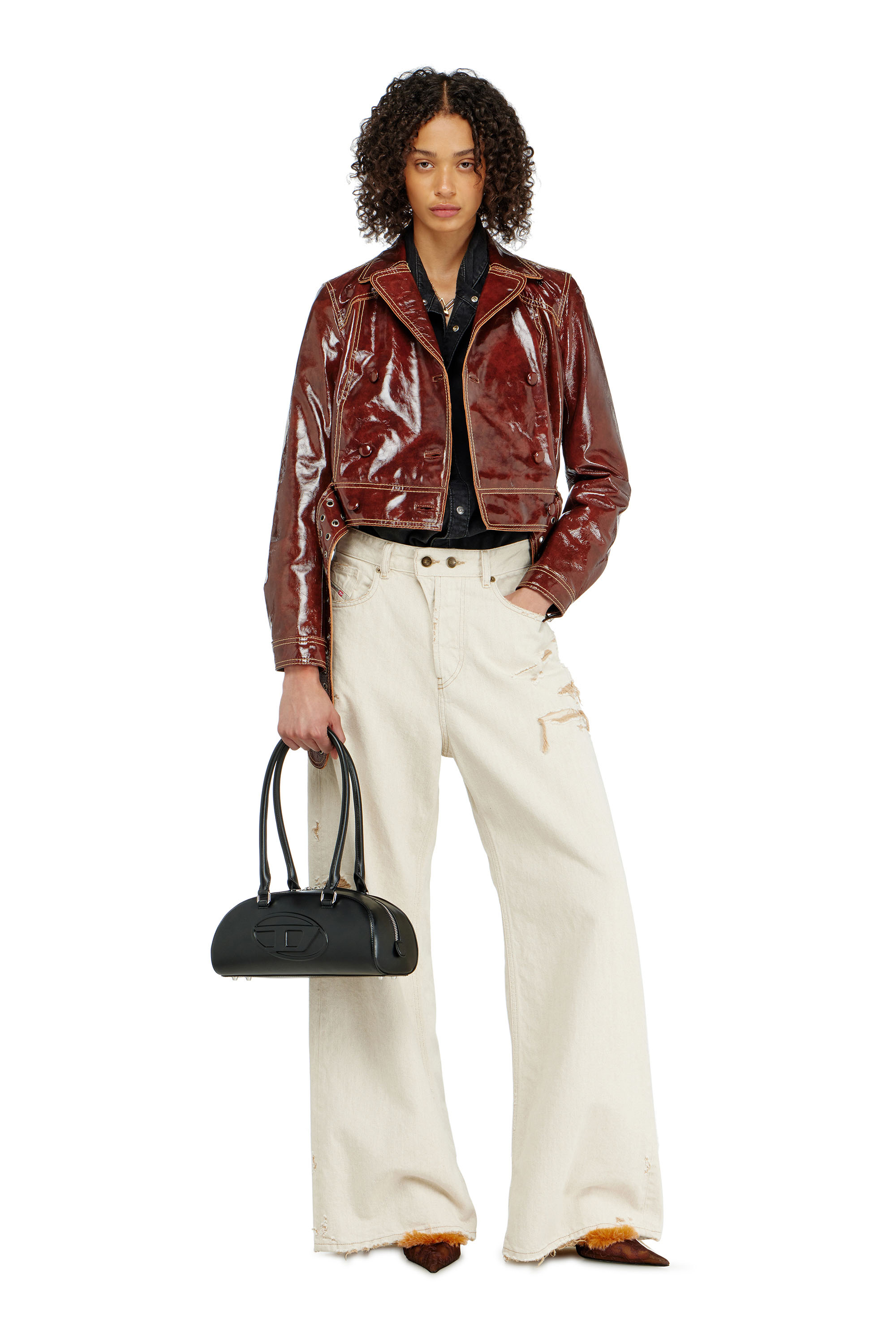 Diesel - L-EGEND, Woman's Patent-leather jacket with large belt in null - 2