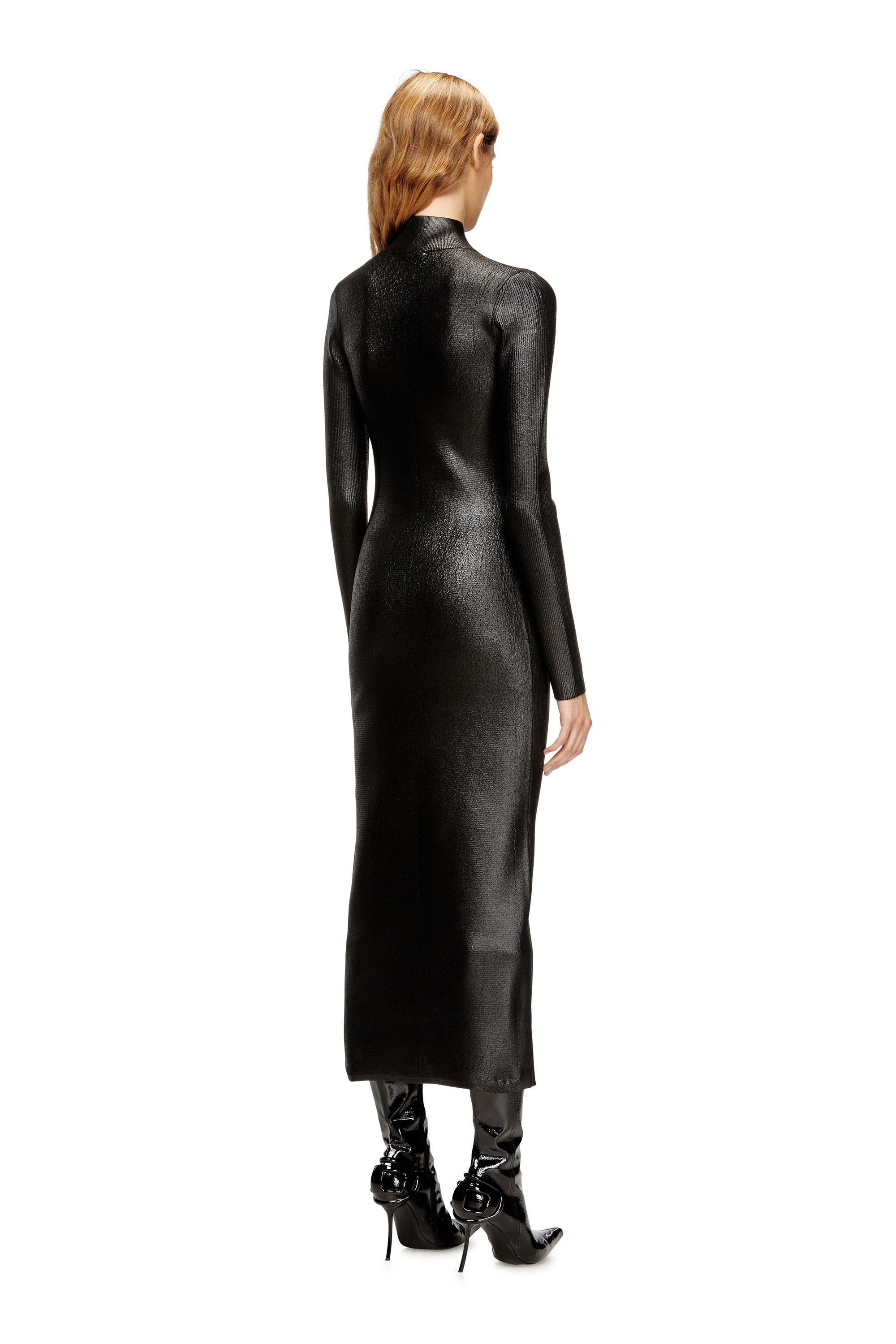Diesel - M-ZARY-B, Woman's Midi turtleneck dress in shiny knit in Black - 4