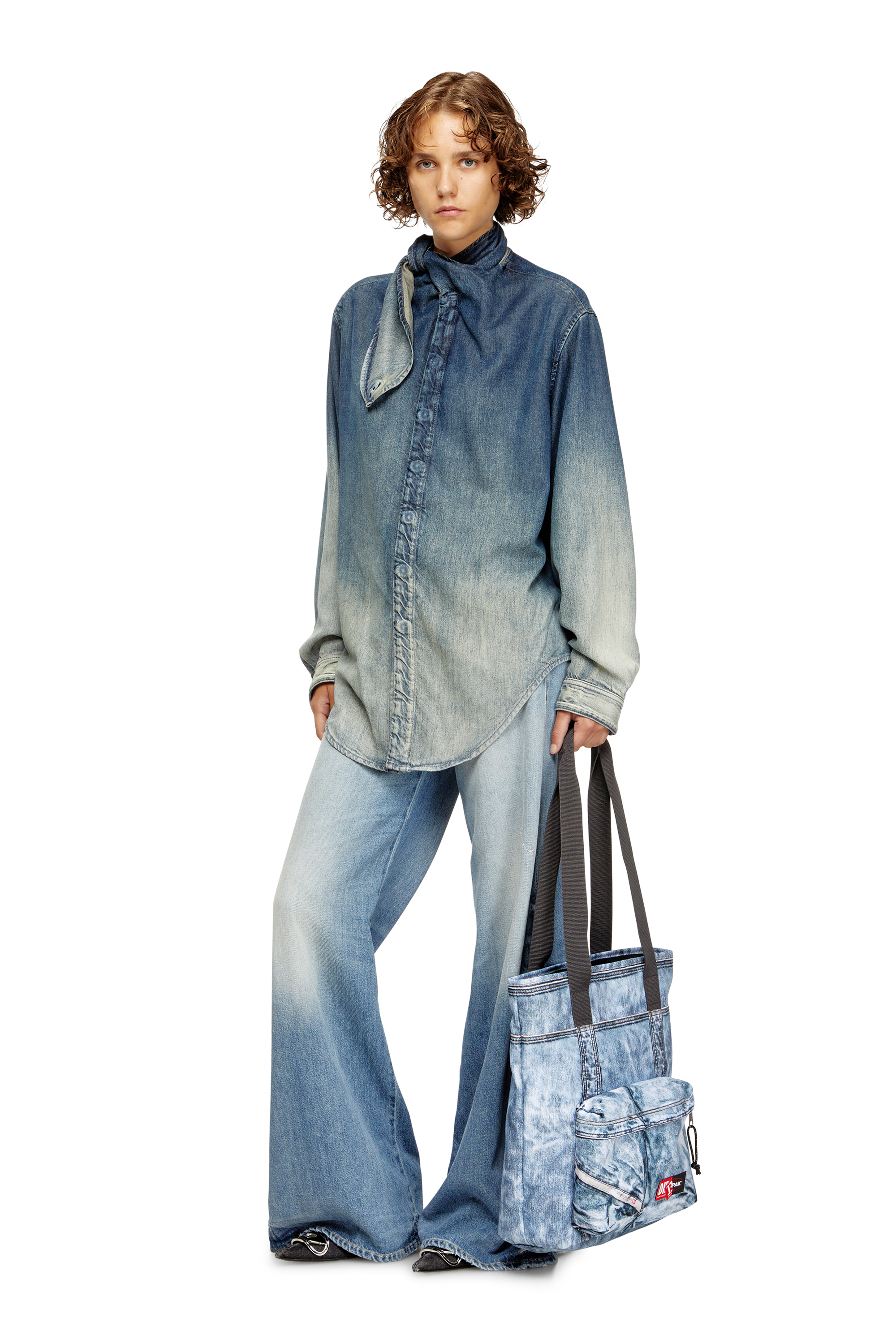 Diesel - DIESEL TOTE, Unisex's Tote bag in trompe l'oeil denim in Blue - 7