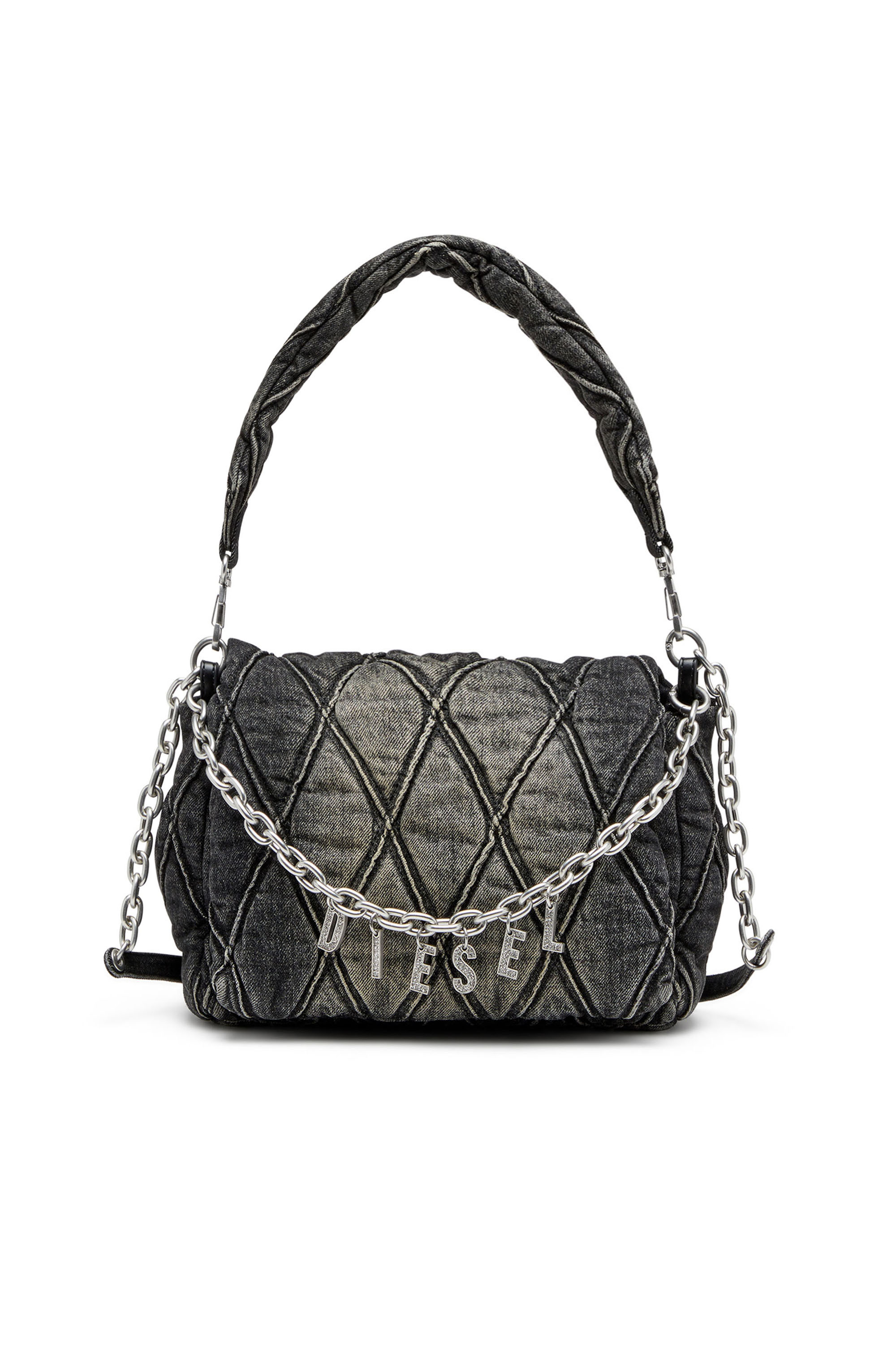Diesel - CHARM-D SHOULDER M, Woman's Charm-D M-Shoulder bag in quilted denim in Black - 1