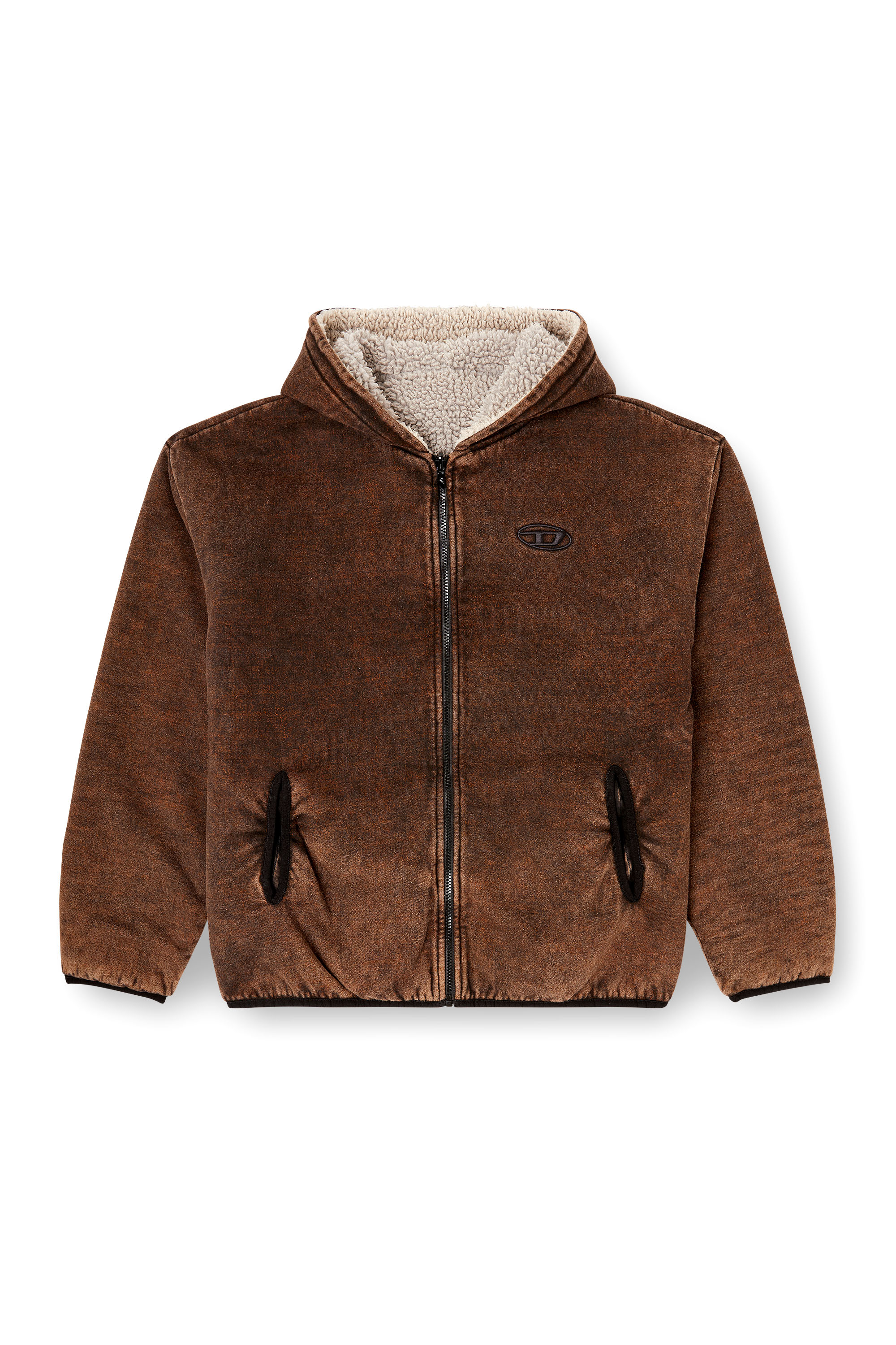 Diesel - S-BRYAN, Man's Reversible hooded zip-up jacket in Brown - 3