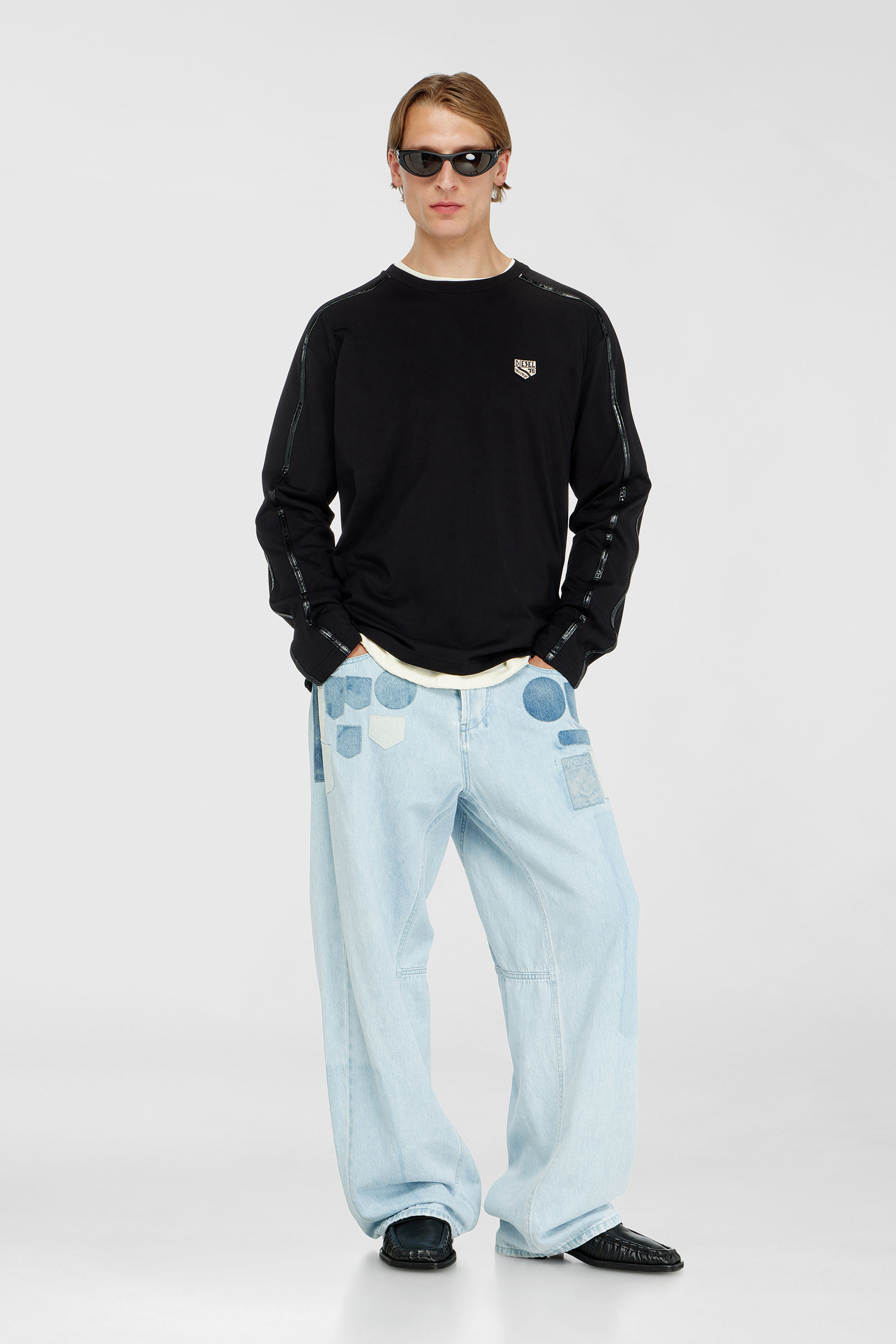 Diesel - T-NORM-LS-FL, Man's Long-sleeve T-shirt with tonal trims in Black - 1