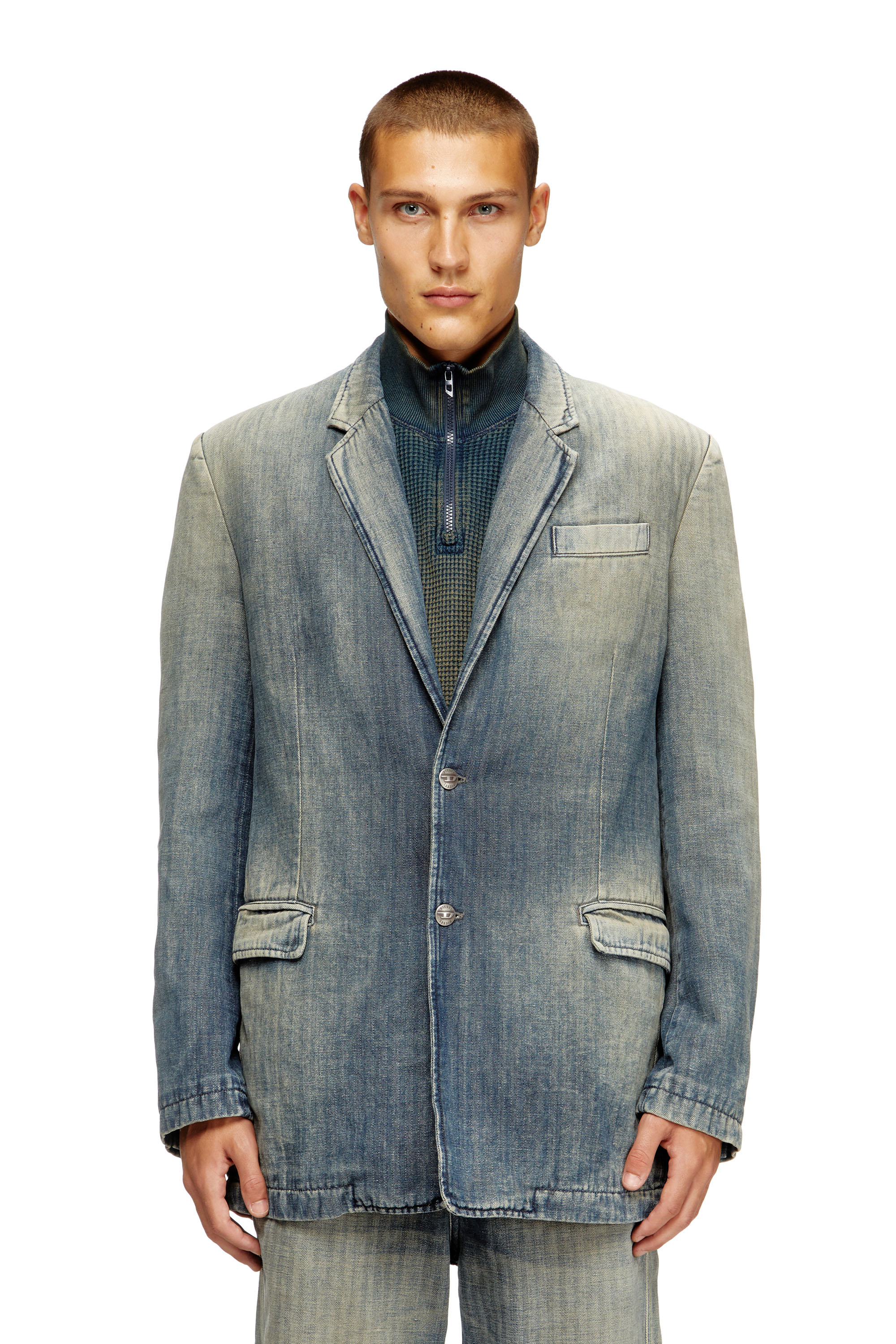 Diesel - D-REGER-D, Unisex's Blazer in dirt-effect herringbone denim in Grey/Blue - 3