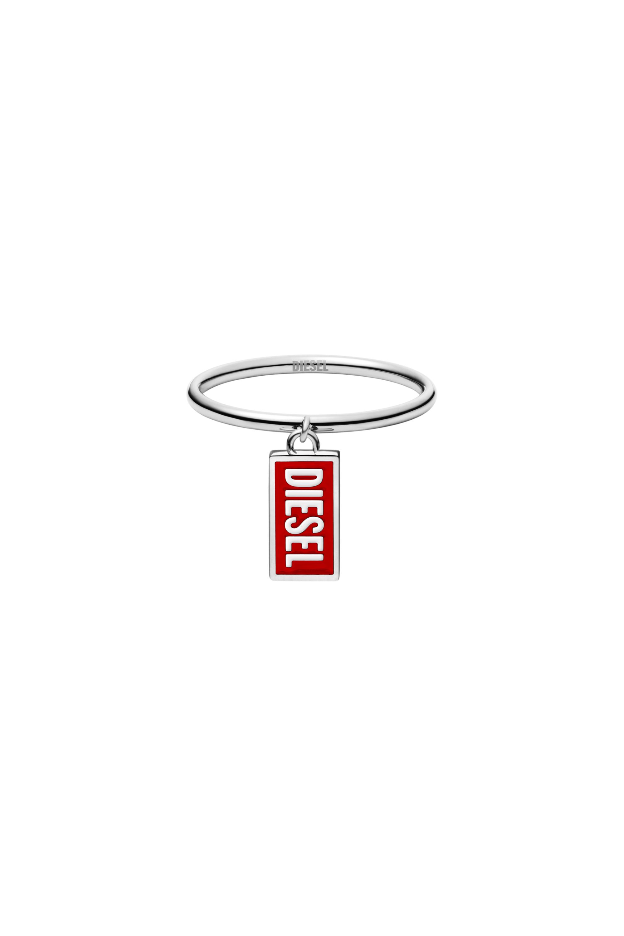 Diesel - DX1618931 JEWELLERY, Unisex's Stainless steel logo charm ring in Red - 2