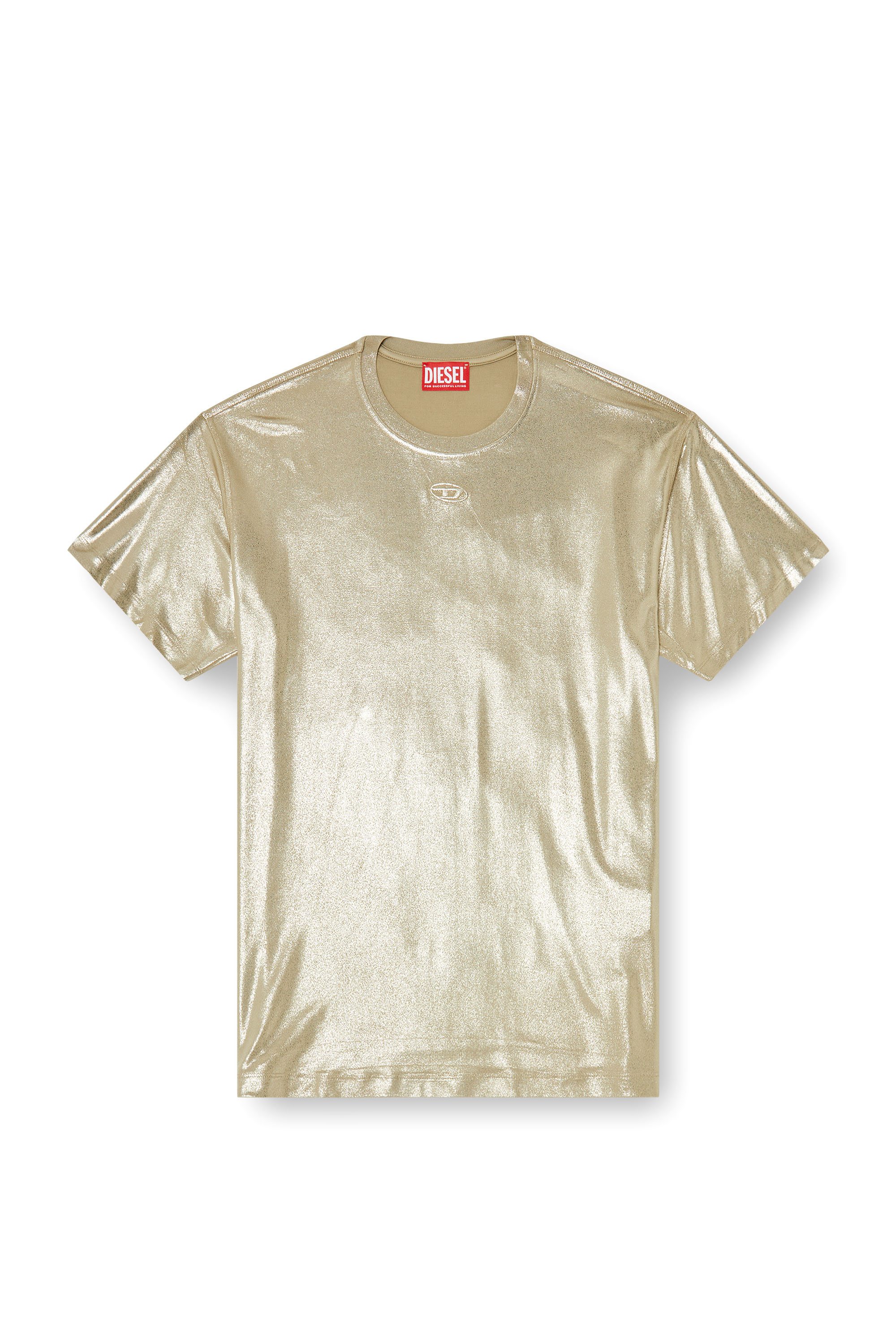 Diesel - T-NORMY-AA2, Woman's Jersey T-shirt with metallic finish in Beige - 3