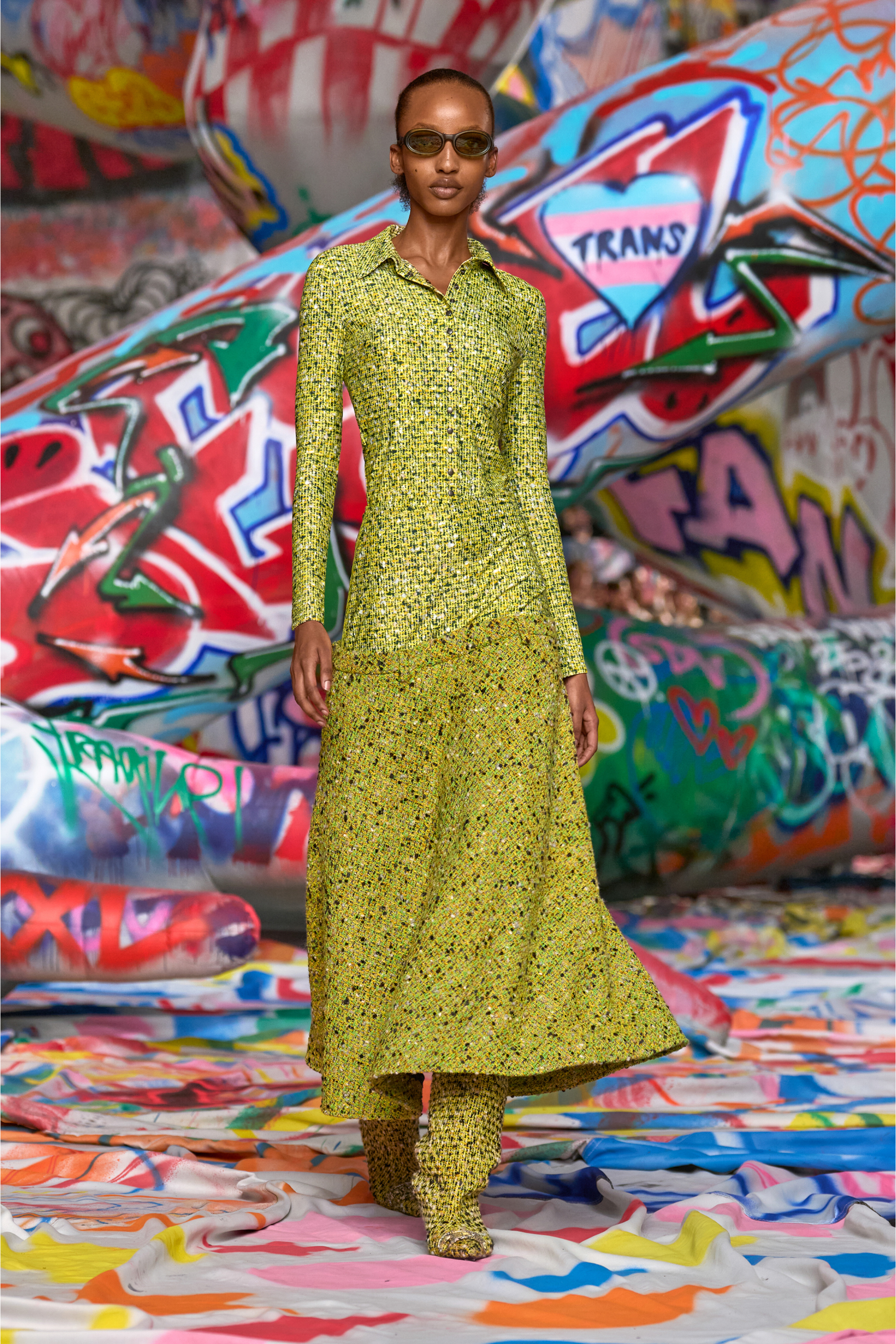 Diesel - C-ELAZ-BC, Woman's Stretch fabric shirt with bouclé print in Yellow - 6