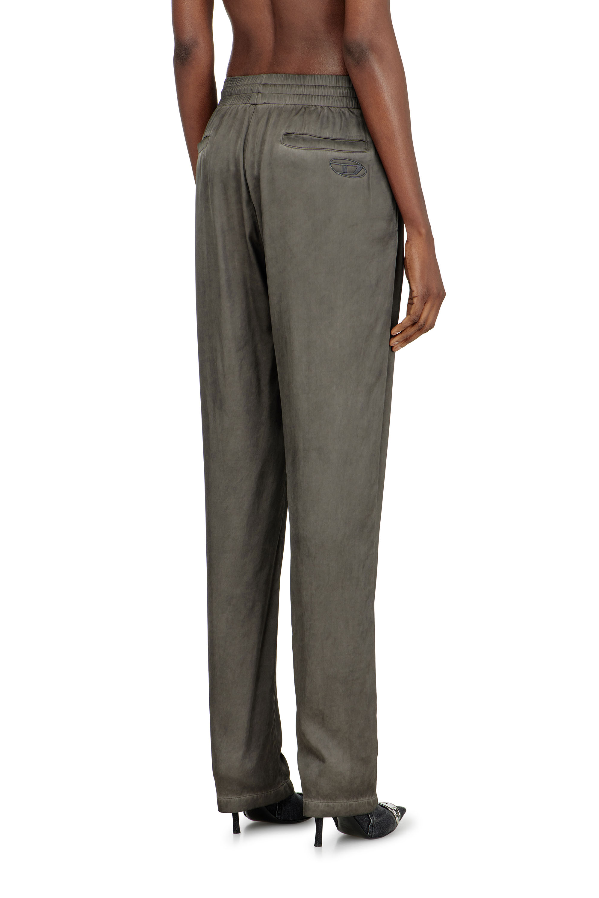 Diesel - P-TRAK, Woman's Fluid pants in pigment-dyed satin in Dark grey - 4