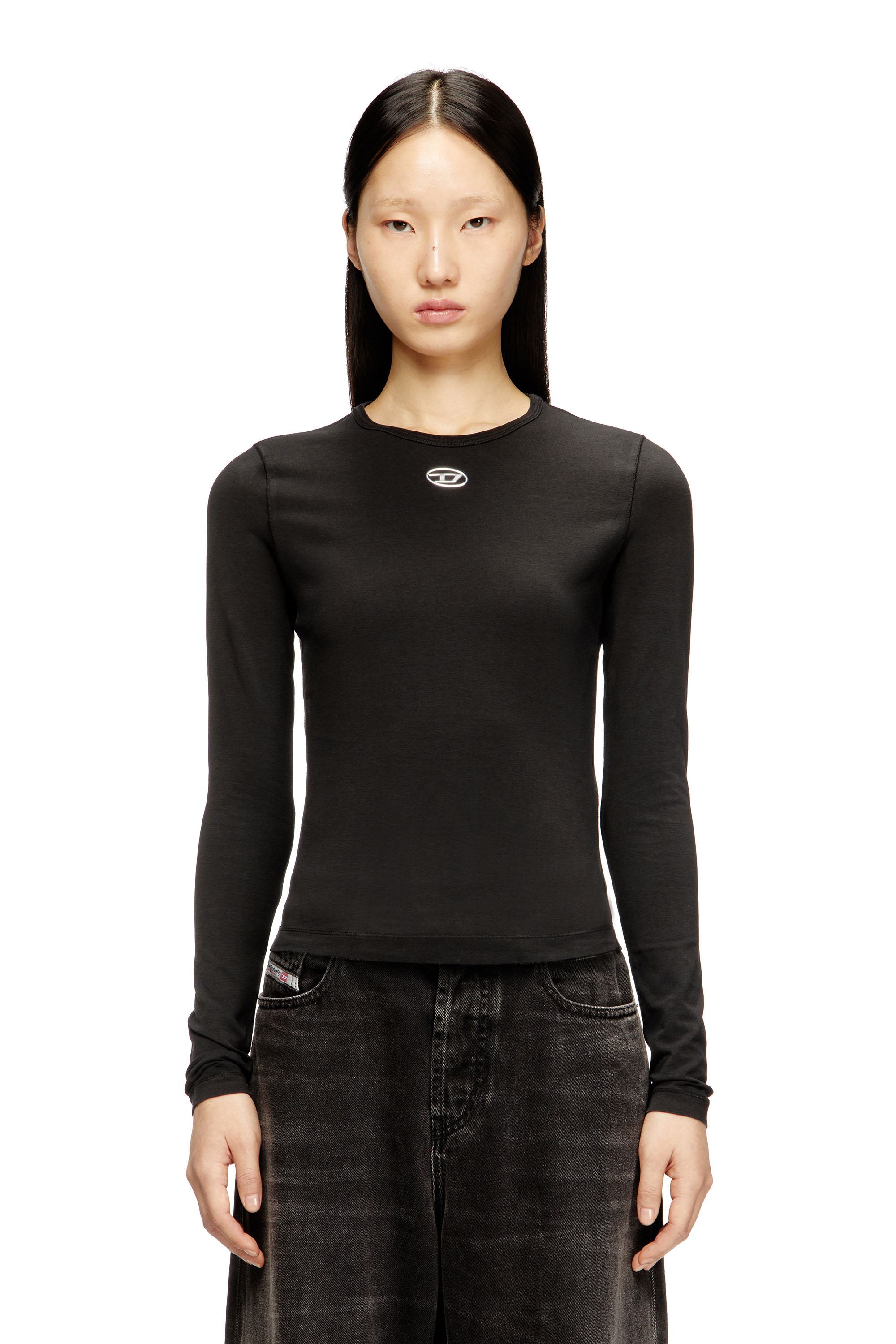 Diesel - T-UNCUTIESLONG-LS-OD, Woman's Cotton sweater with Oval D logo in Black - 3