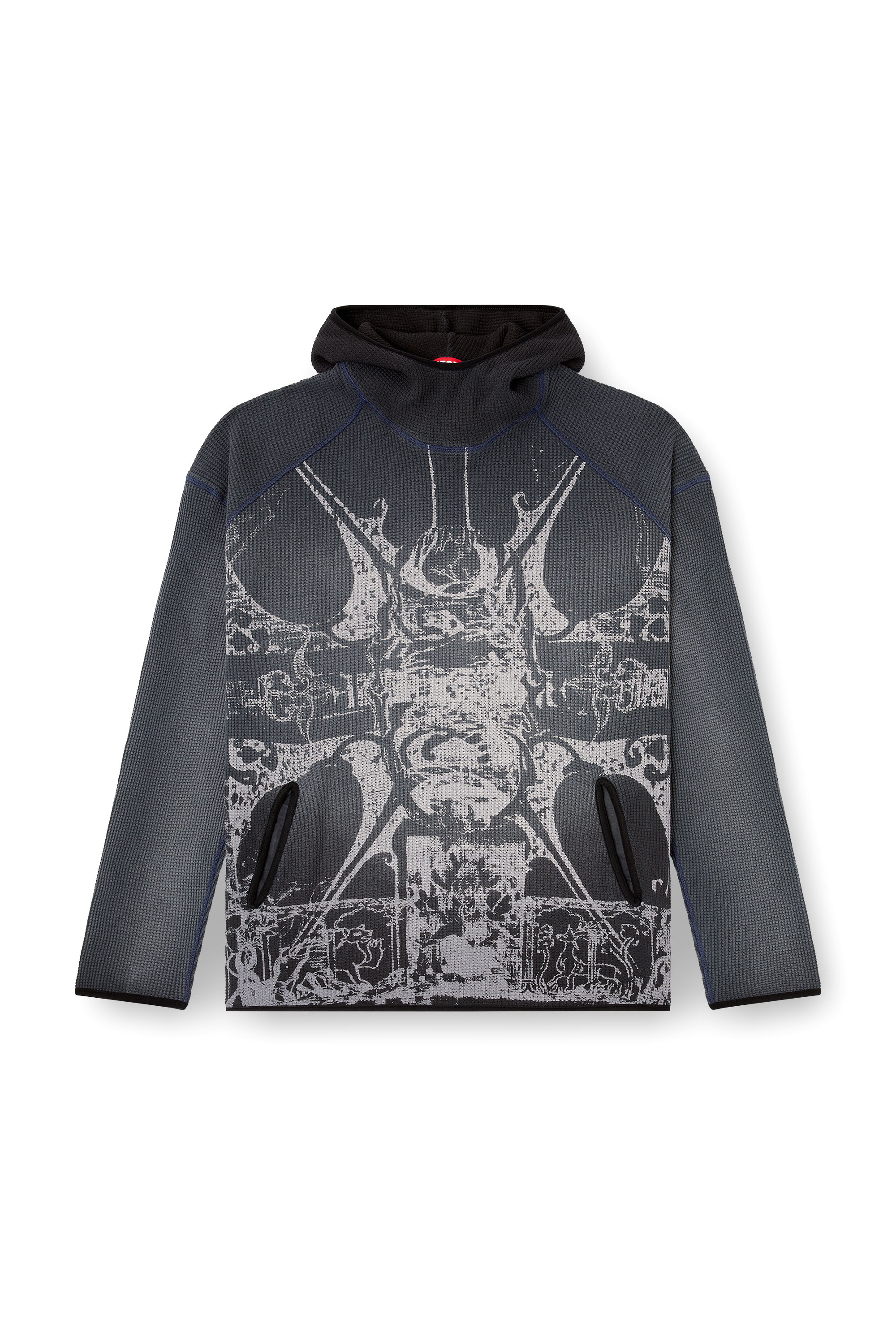 Diesel - S-WAF-HOOD-NEW, Man's Faded waffle hoodie with graphic print in Black - 3