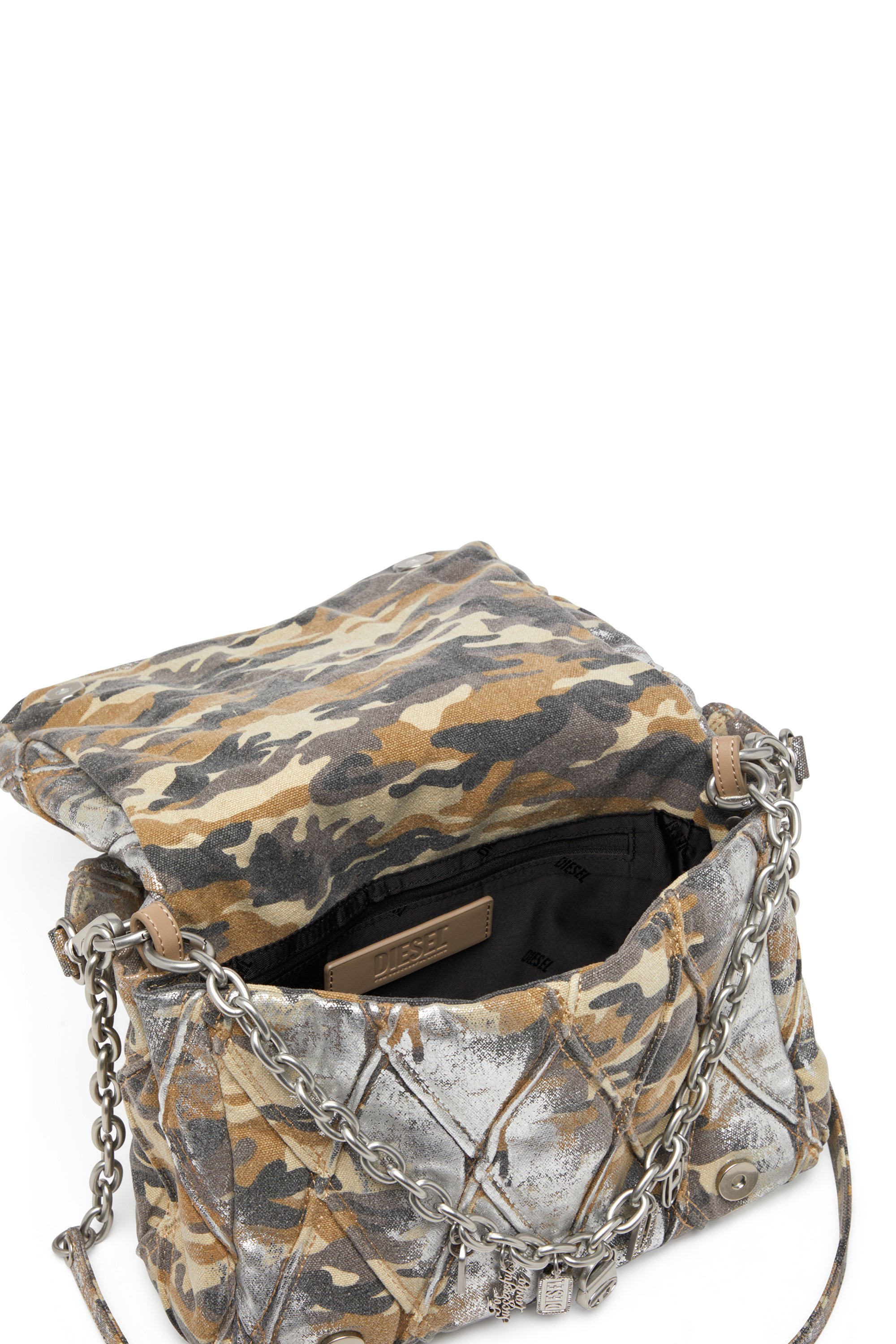 Diesel - CHARM-D SHOULDER M, Woman's Charm-D M-Shoulder bag in metallic camo canvas in Multicolor/Brown - 5