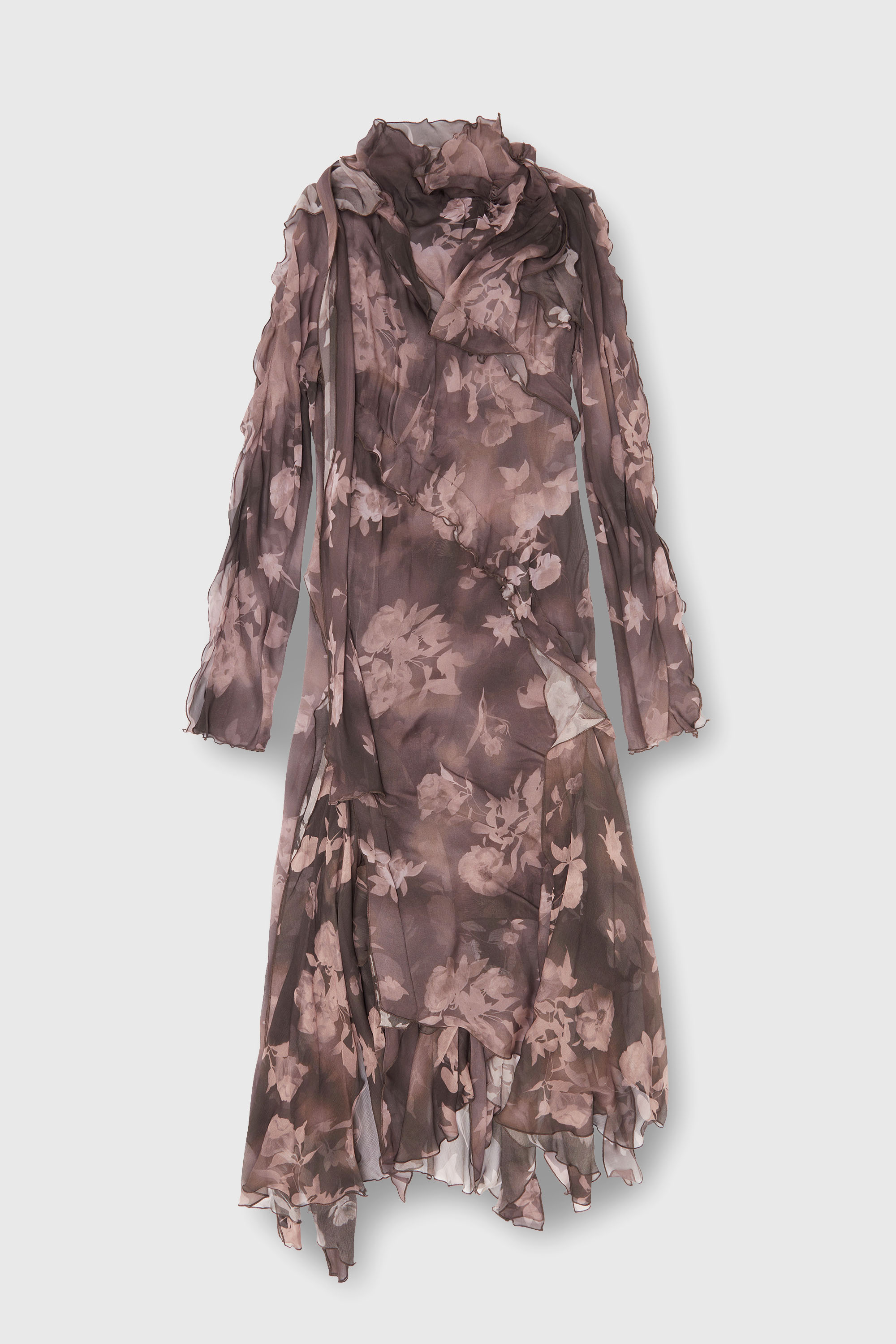 Diesel - D-RIADI, Woman's Asymmetric midi dress in chiffon and silk-crepe in Brown - 1